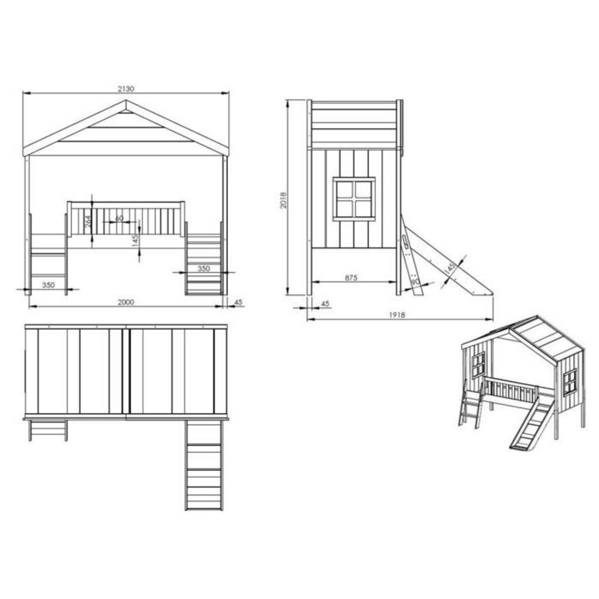 Paris Prix Lit Cabane & Toboggan Enfant  Housebed  90x200cm Blanc