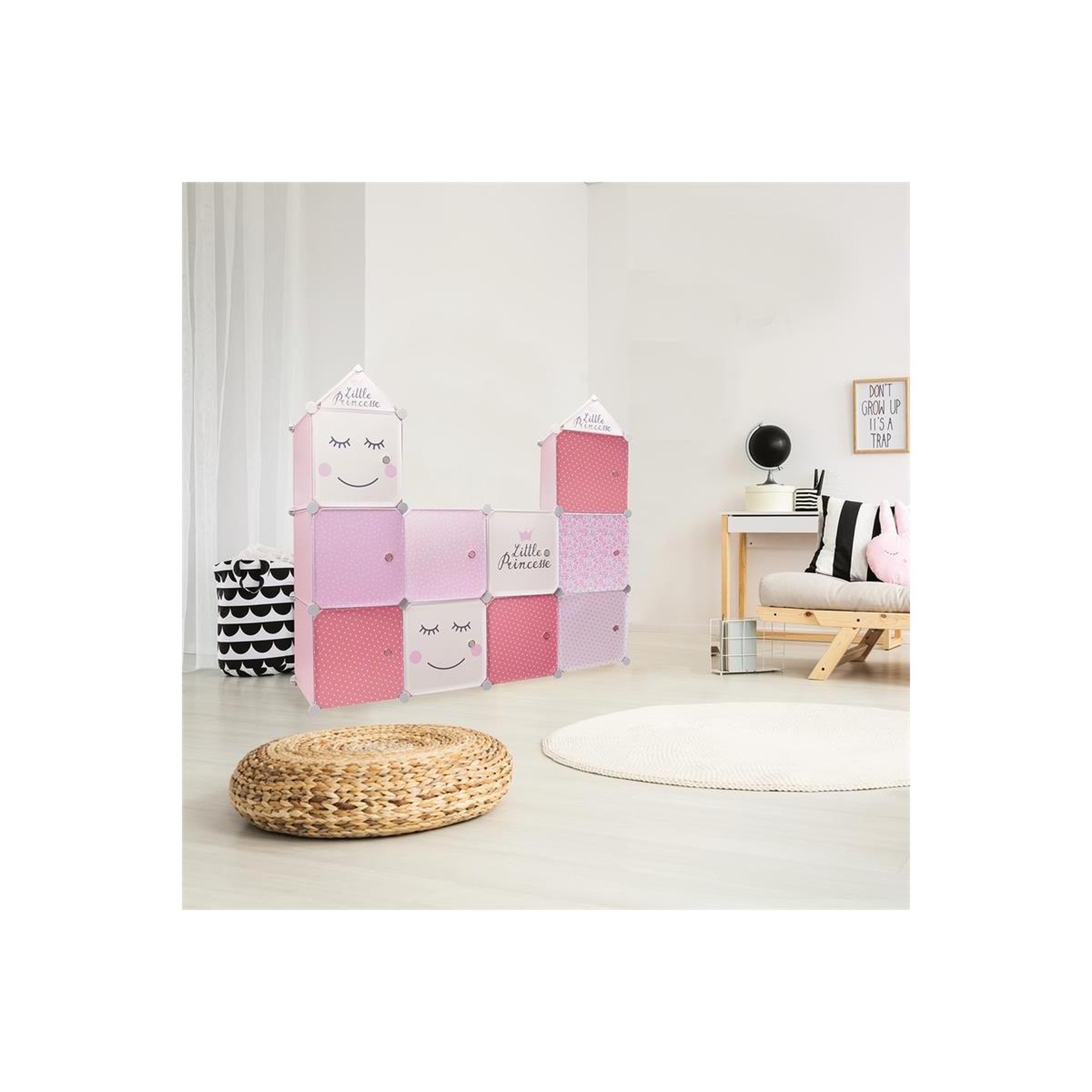 Voir la diapositive 2 : HOME DECO KIDS Lot de 3 cubes modulables  rangement  110cm rose