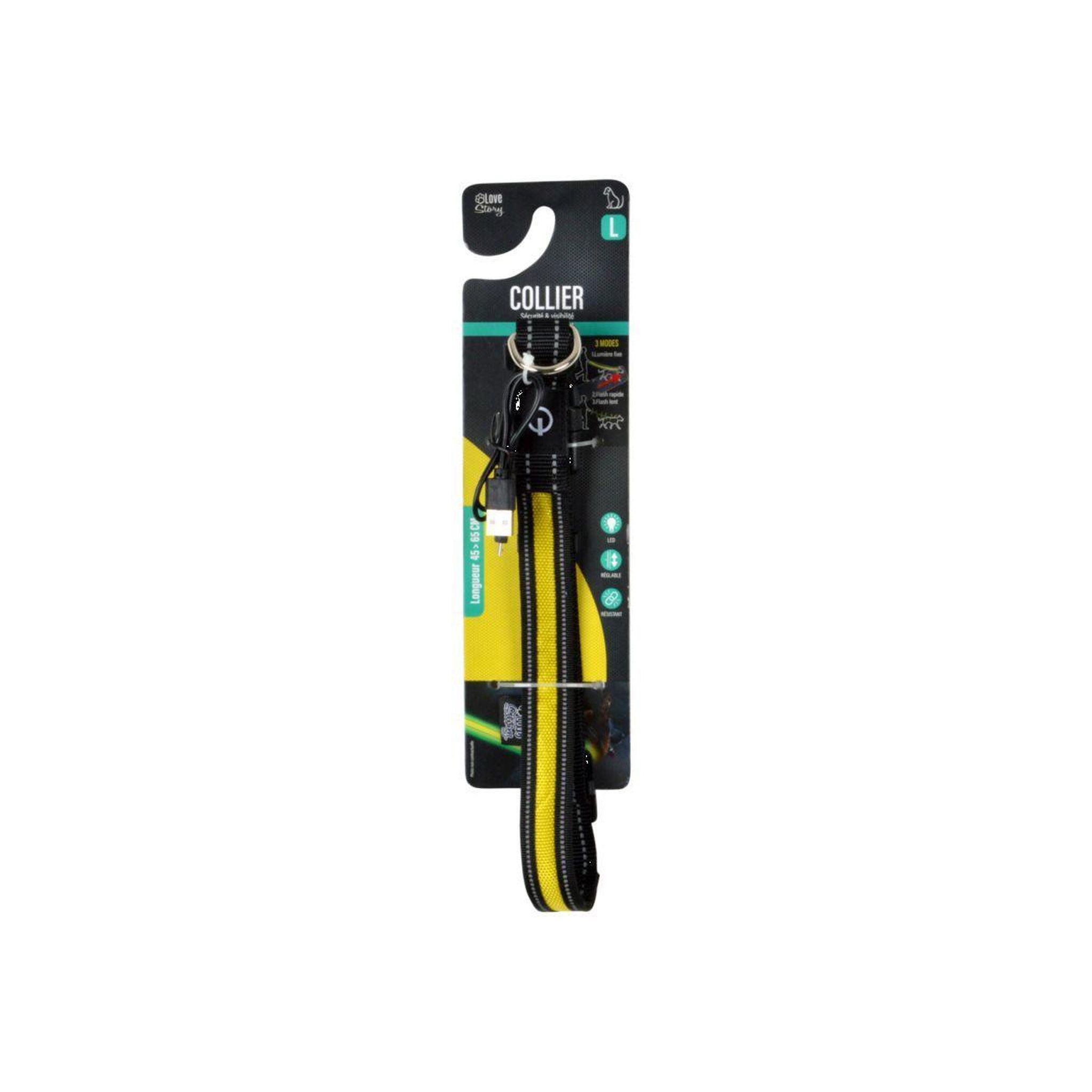 Voir la diapositive 5 : LOVE STORY Collier Lumineux Pour Chien  LED  65cm Jaune