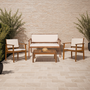 Voir la diapositive 2 : ID MARKET Salon de jardin bas JAKARTA 4 places en acacia avec canapé, fauteuils, table et coussins beige