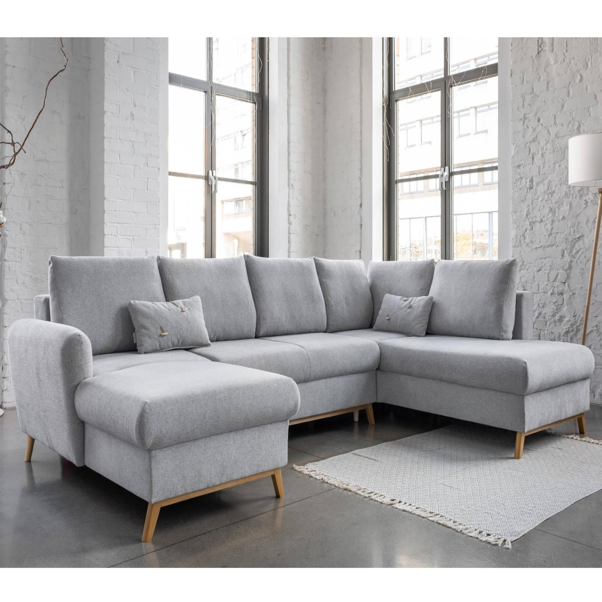Voir la diapositive 1 : BEST MOBILIER Lagom - canapé d'angle panoramique - convertible - avec coffre - en tissu - 7 places - droit