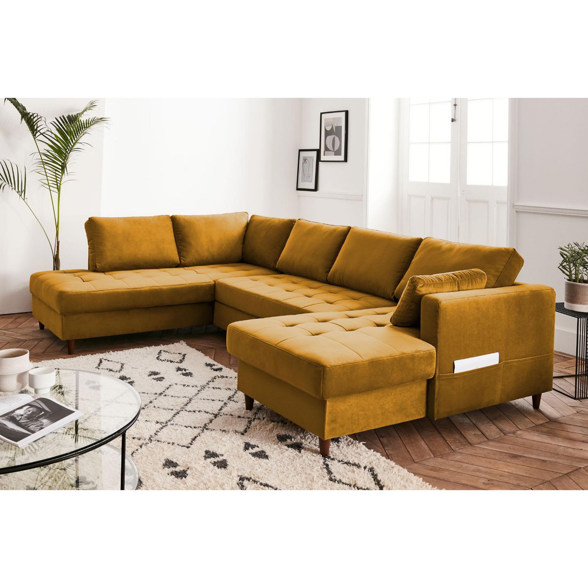 LISA DESIGN Anna - canapé panoramique d'angle gauche - 7 places - convertible avec coffre - en velours