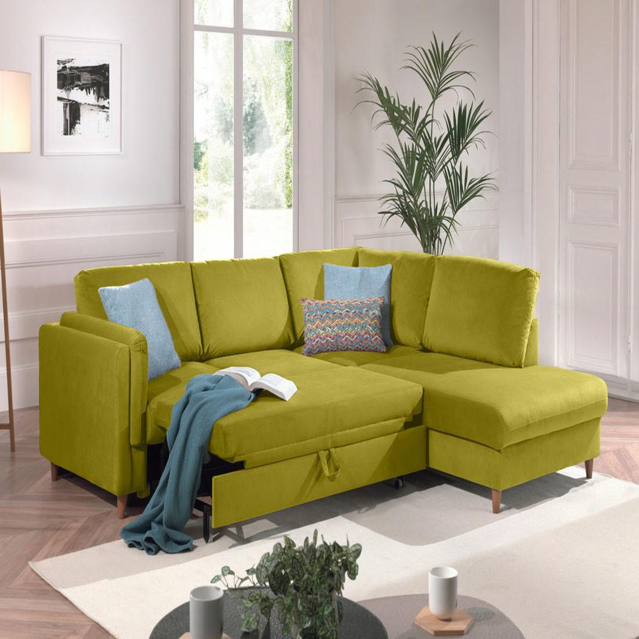 Voir la diapositive 3 : BEST MOBILIER Brooke - canapé d'angle droit - convertible - 5 places - en velours