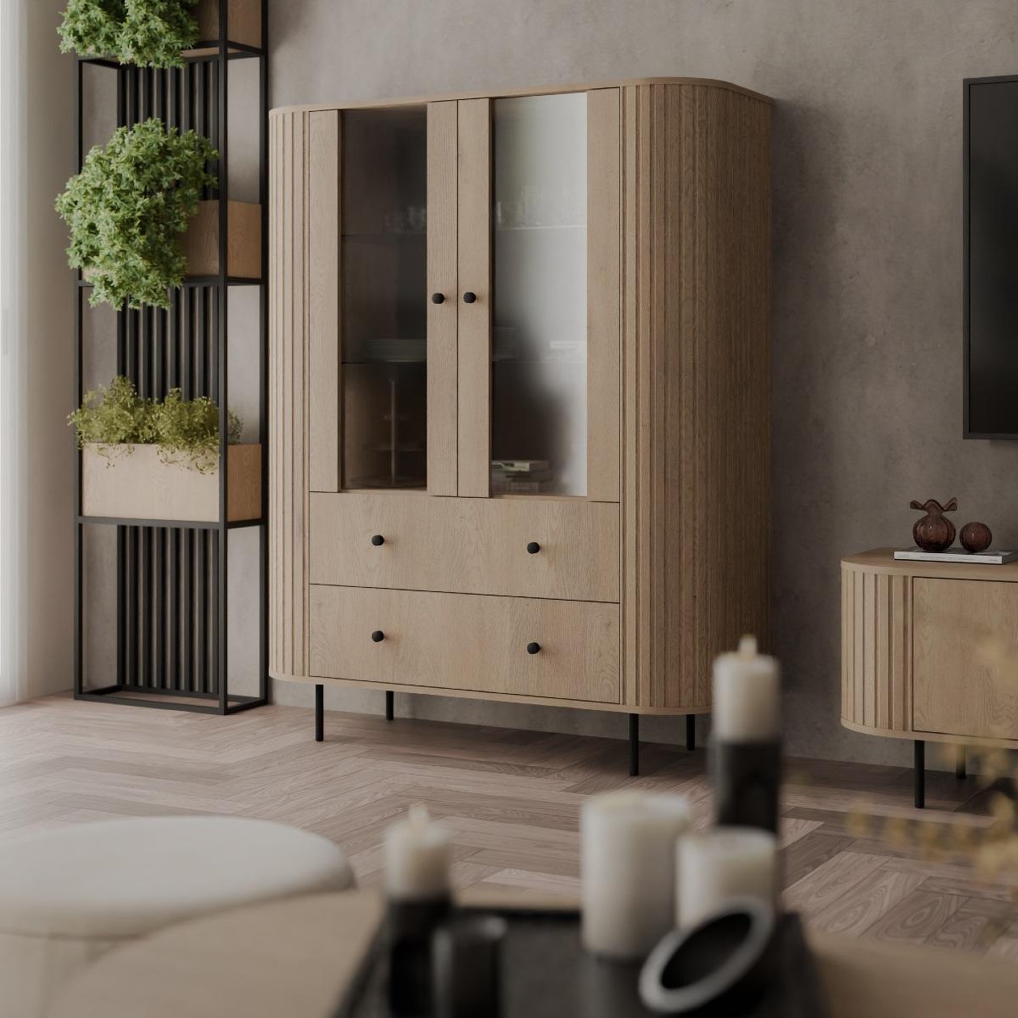 Voir la diapositive 6 : JLC KREATION Vitrine moderne 2 portes en bois forme arrondie lilio