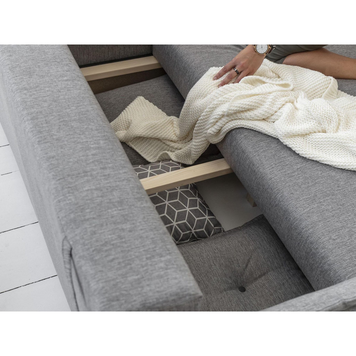 BEST MOBILIER Lena - canapé d'angle convertible - avec coffre - style scandinave - 5 places - droit