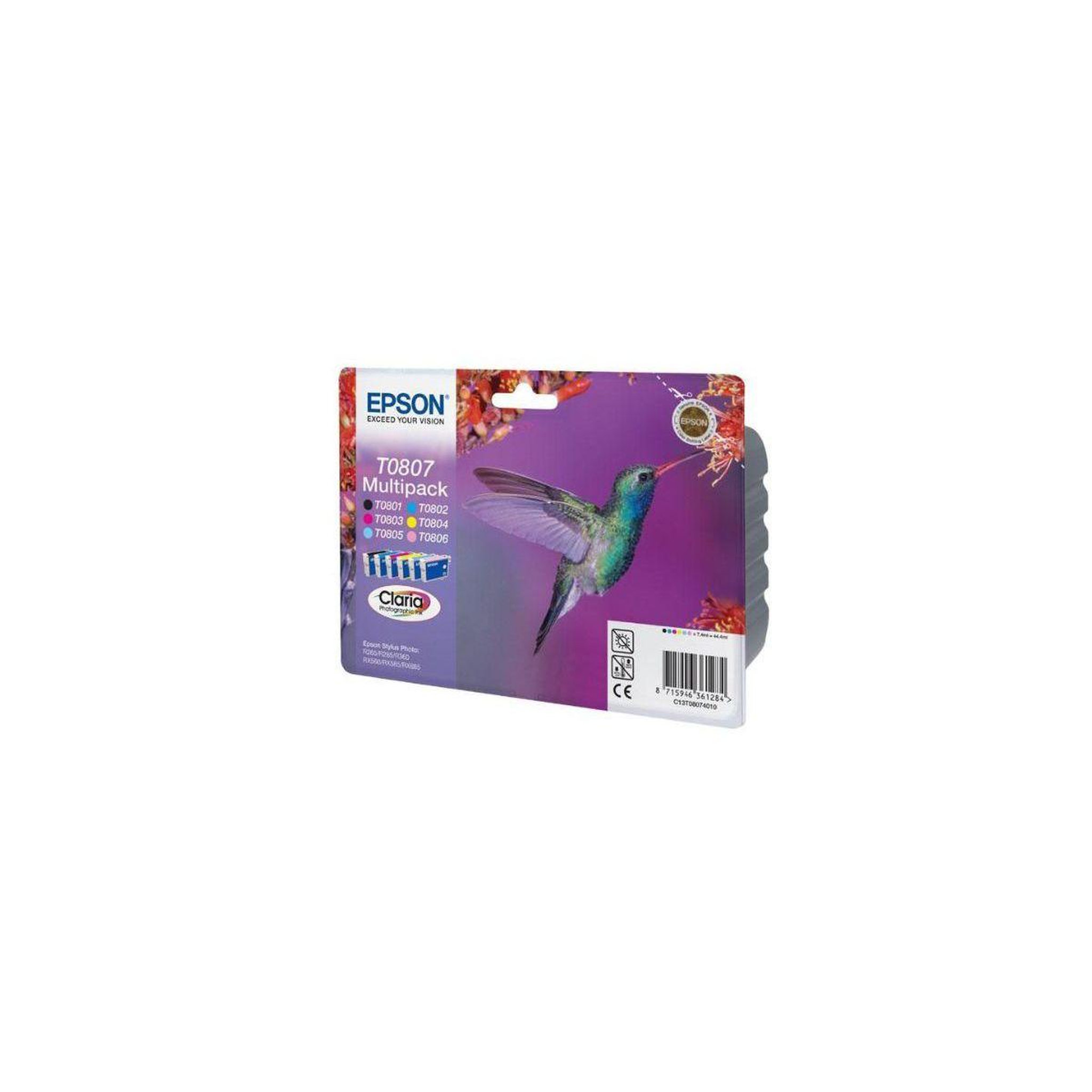 Epson Cartouche d'encre pack multipack 6 originales t0807 série colibri (noir + 5 couleurs) - c13t08074010
