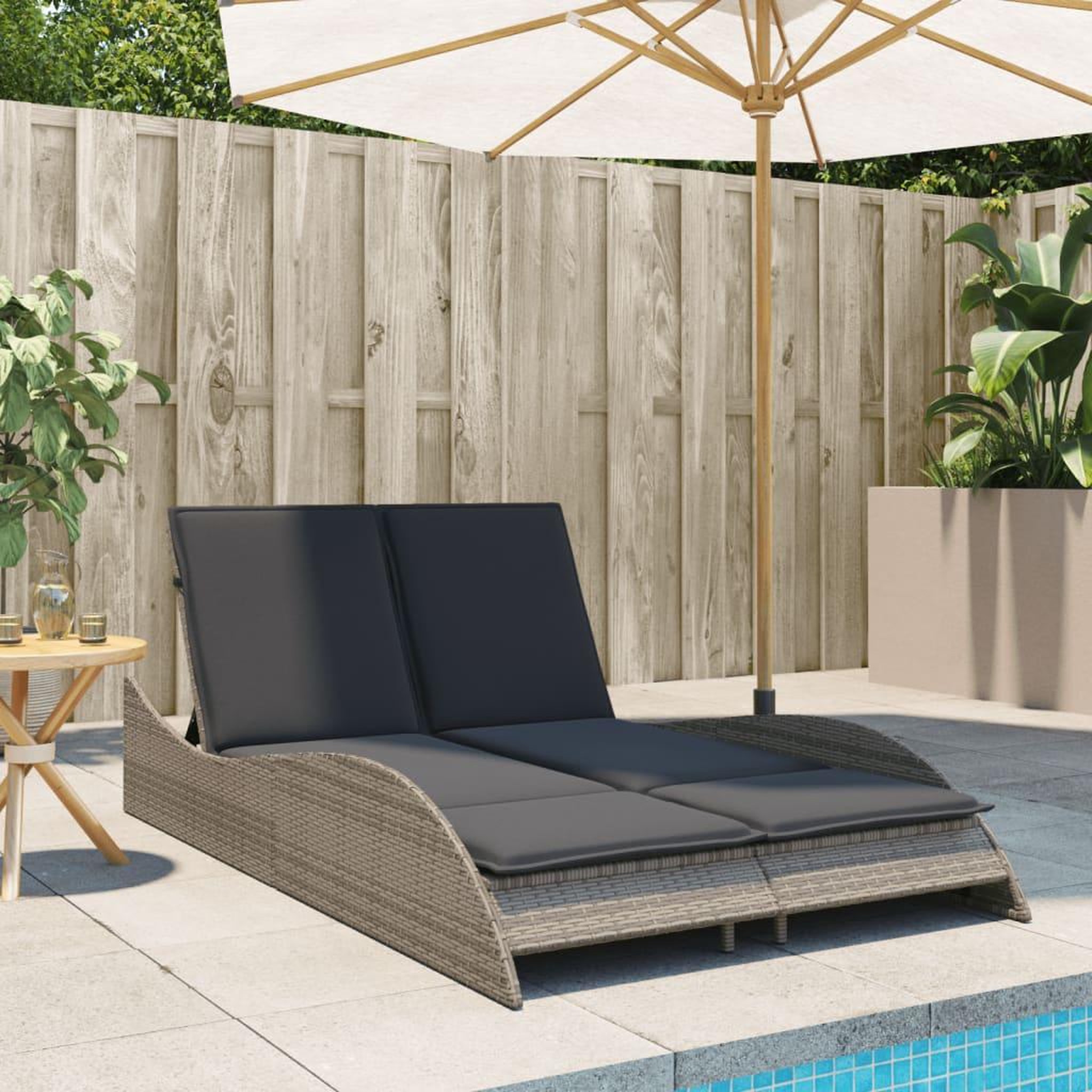 Voir la diapositive 3 : VIDAXL Chaise longue avec coussins gris 114x205x73 cm resine tressee