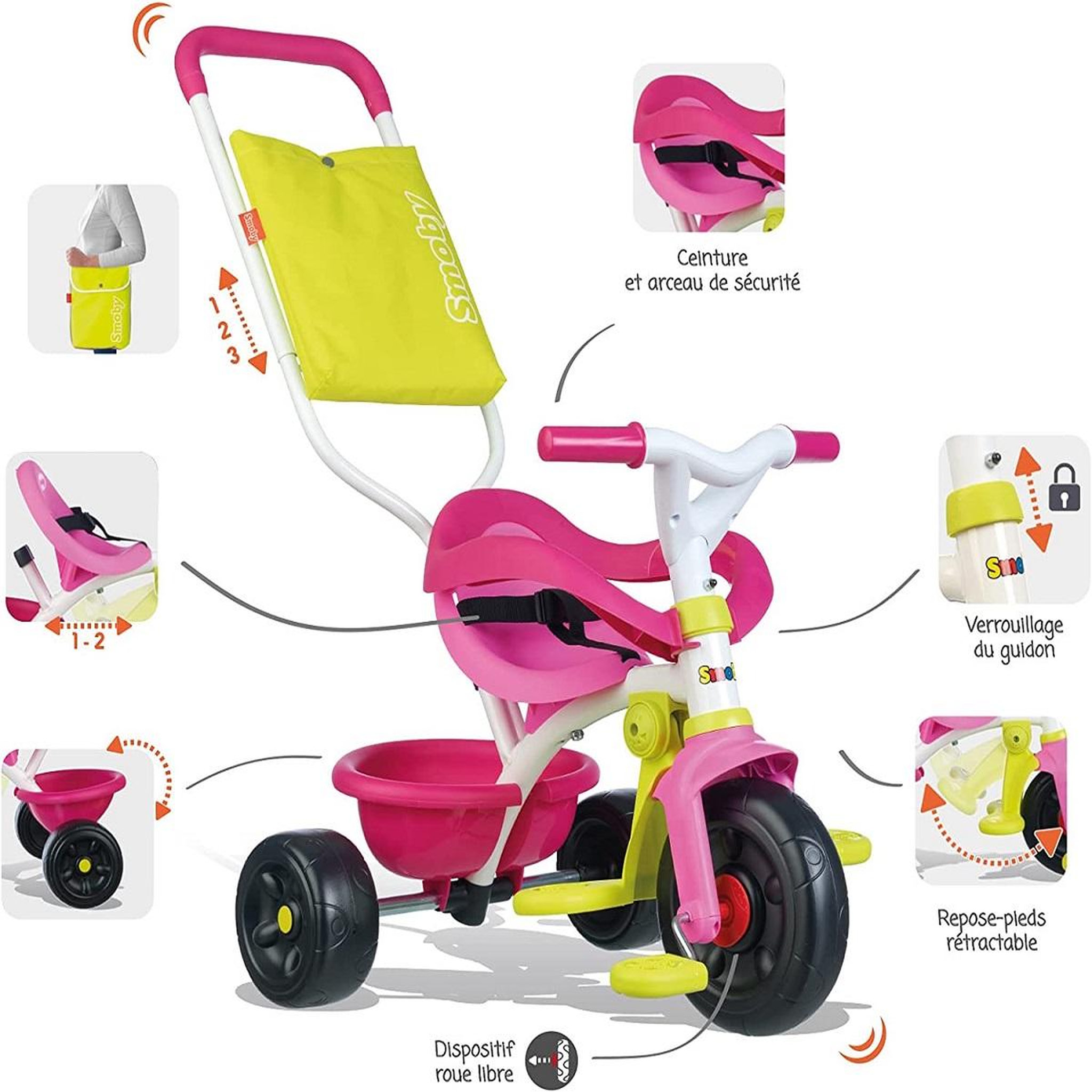 Voir la diapositive 7 : SMOBY Tricycle be fun confort rose