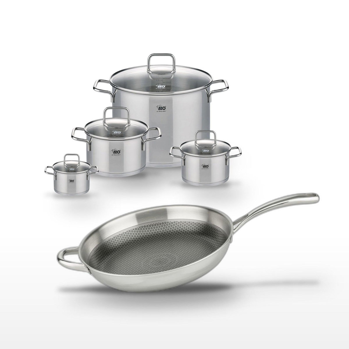 ELO Lot 4 Faitouts Elo Relief Evolution 12/16/20/26 cm et Poêle 32 cm