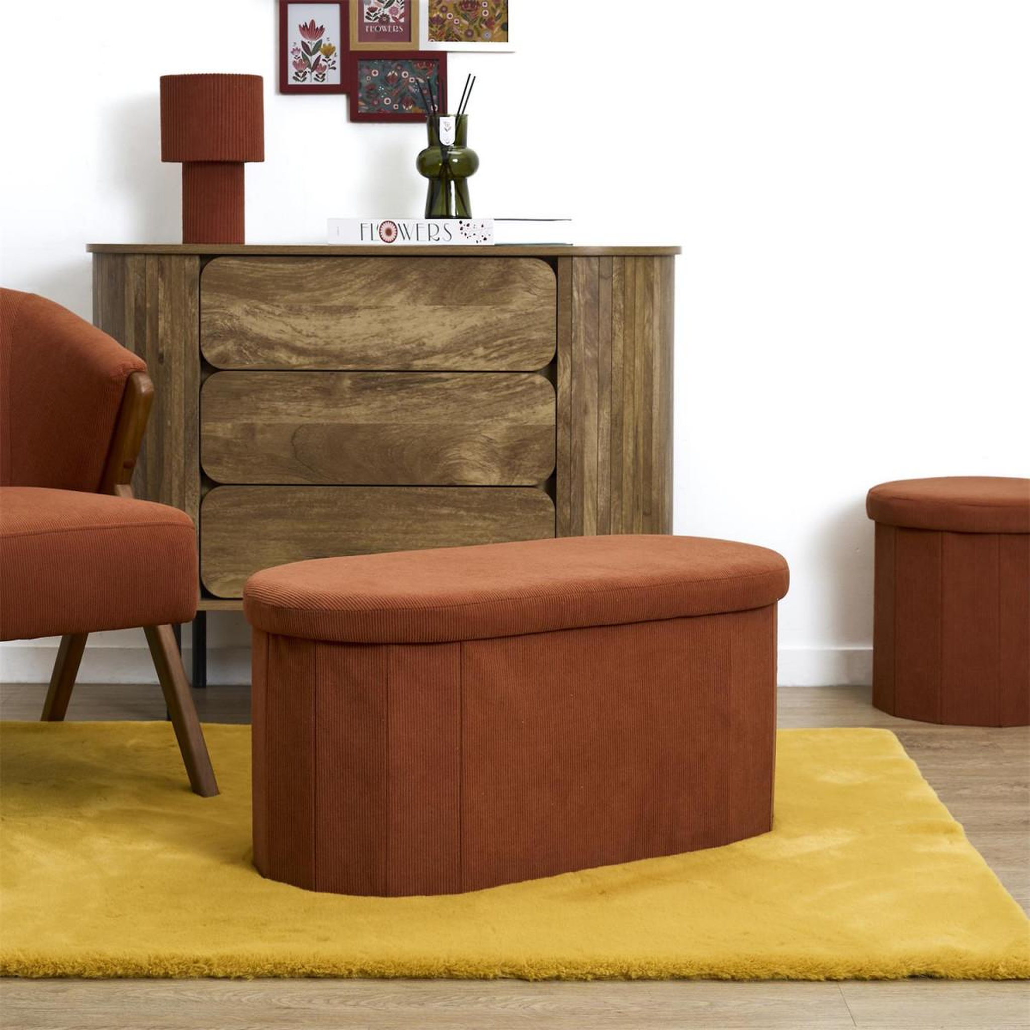 Voir la diapositive 6 : The Home Deco Factory Banc coffre pliable côtelé  jules  76cm terracotta