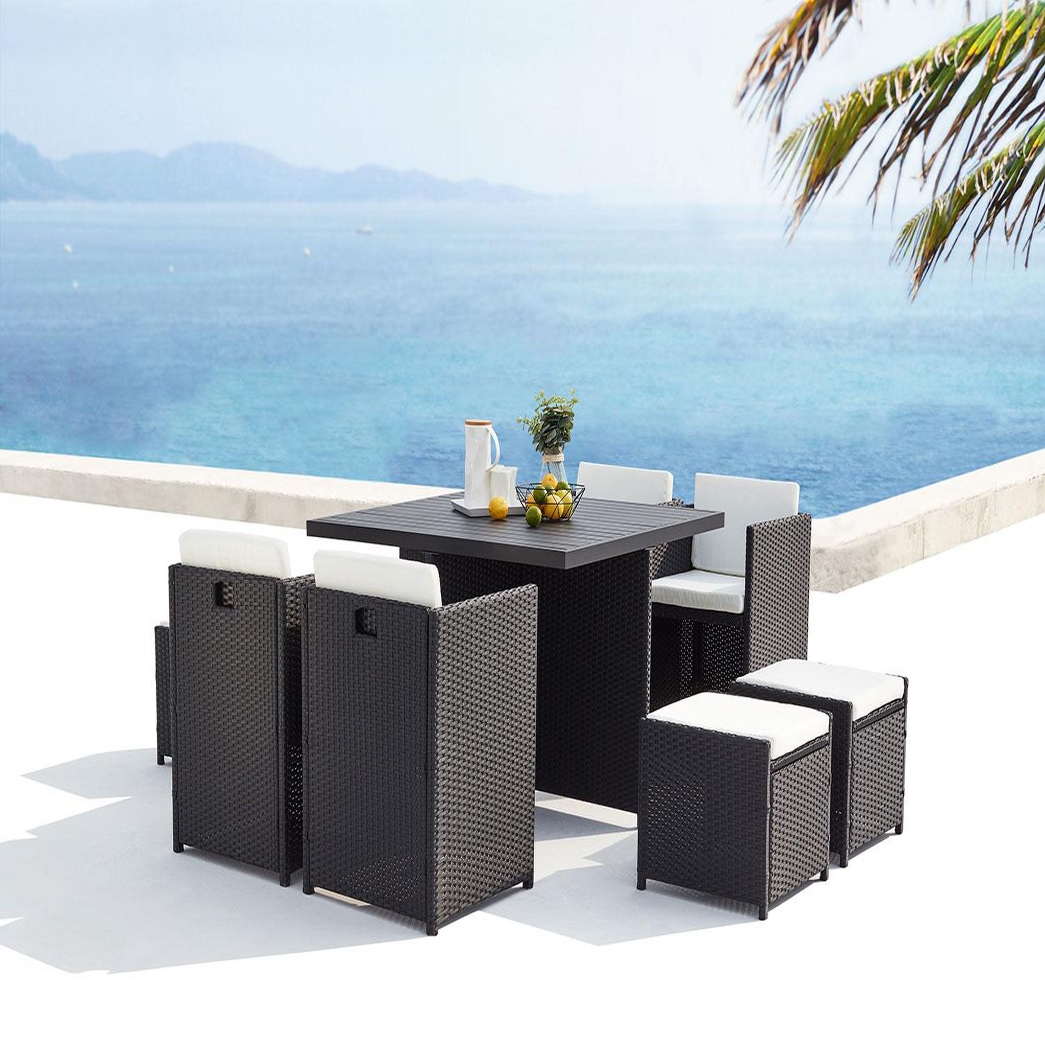 Voir la diapositive 2 : CONCEPT USINE Table et chaise 8 places encastrables alu résine noir-blanc sunset