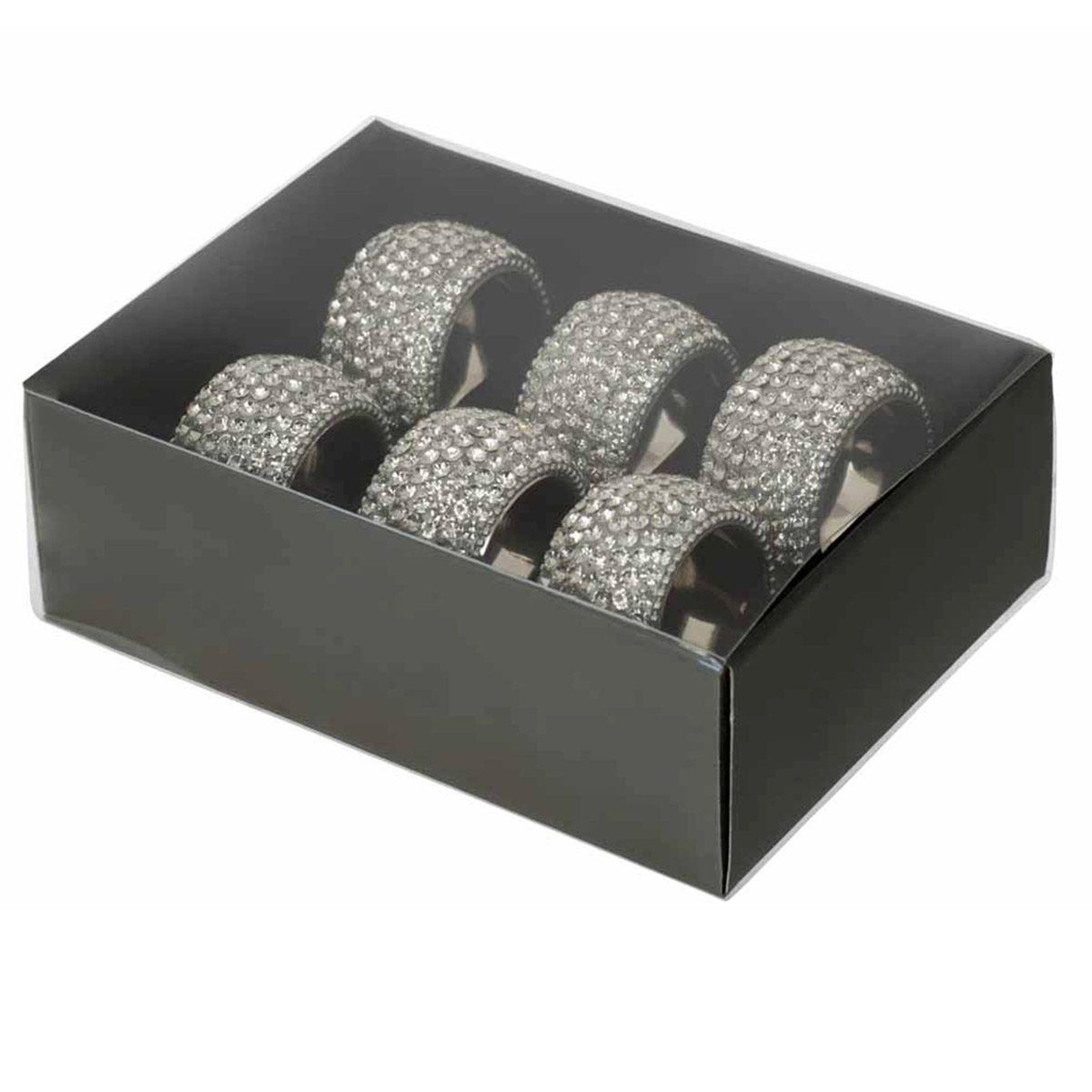 Voir la diapositive 4 : J-LINE Lot de 6 ronds de serviette  diamant  6cm argent