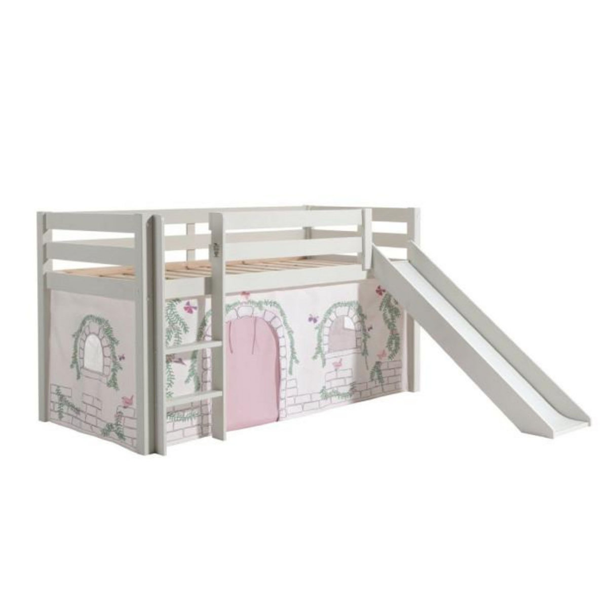 Paris Prix Pack - Lit Enfant Toboggan & Tente  Pino Birdy  90x200cm Blanc