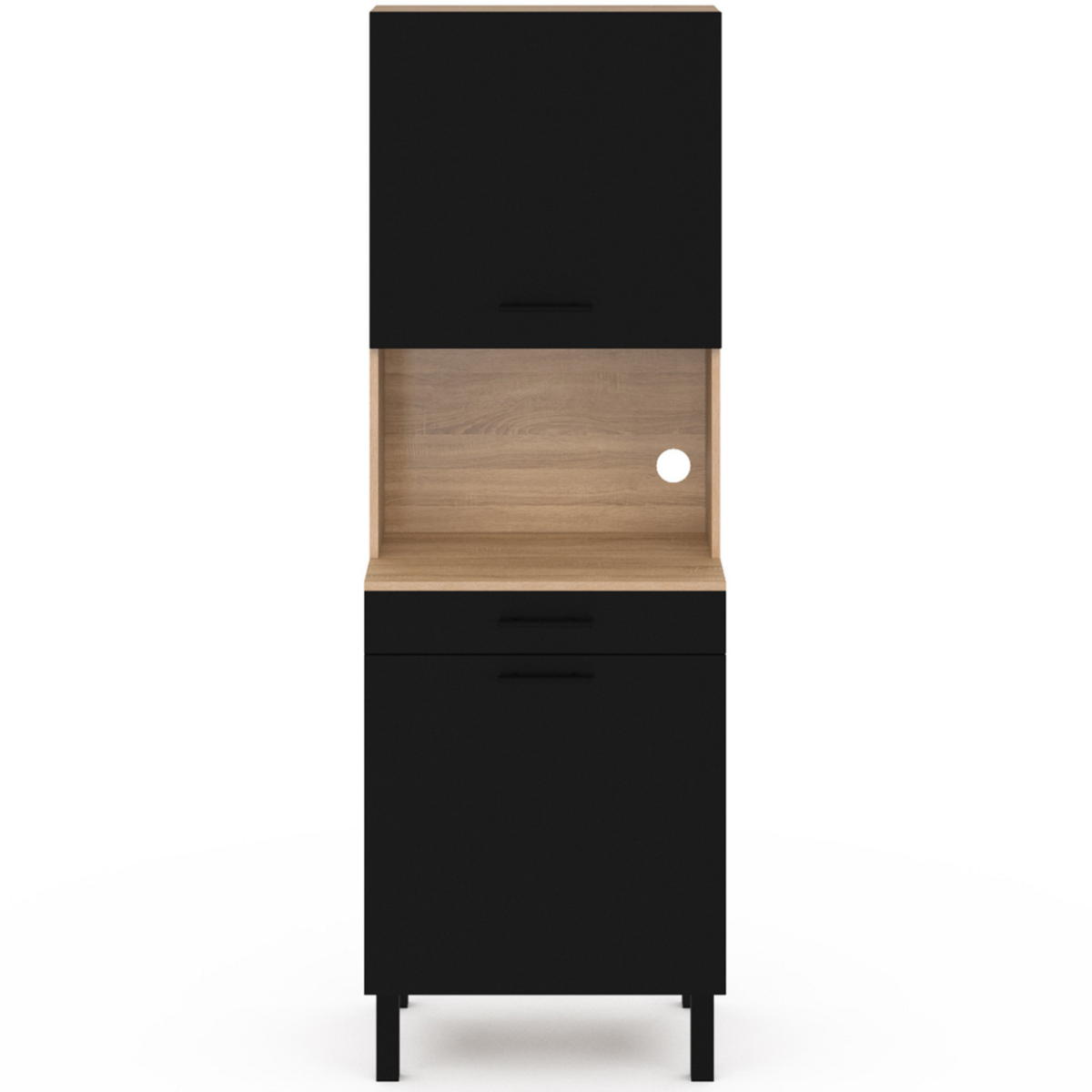 ID MARKET Buffet de cuisine 60 CM CINA 2 portes + tiroir façon hêtre et noir