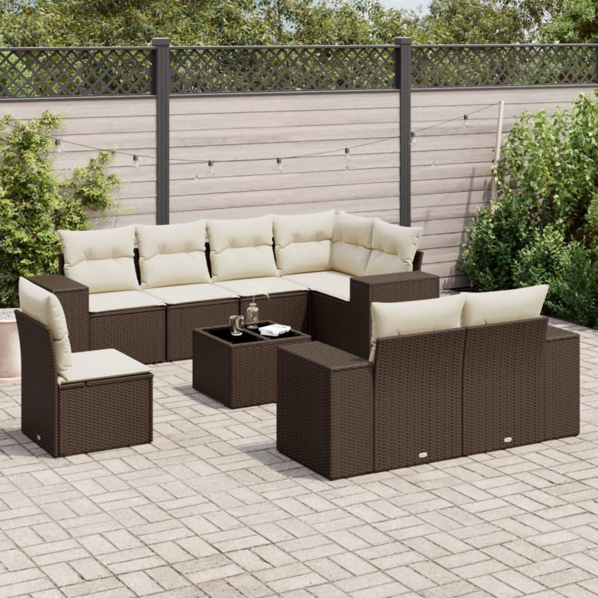 VIDAXL Salon de jardin avec coussins 9 pcs marron resine tressee