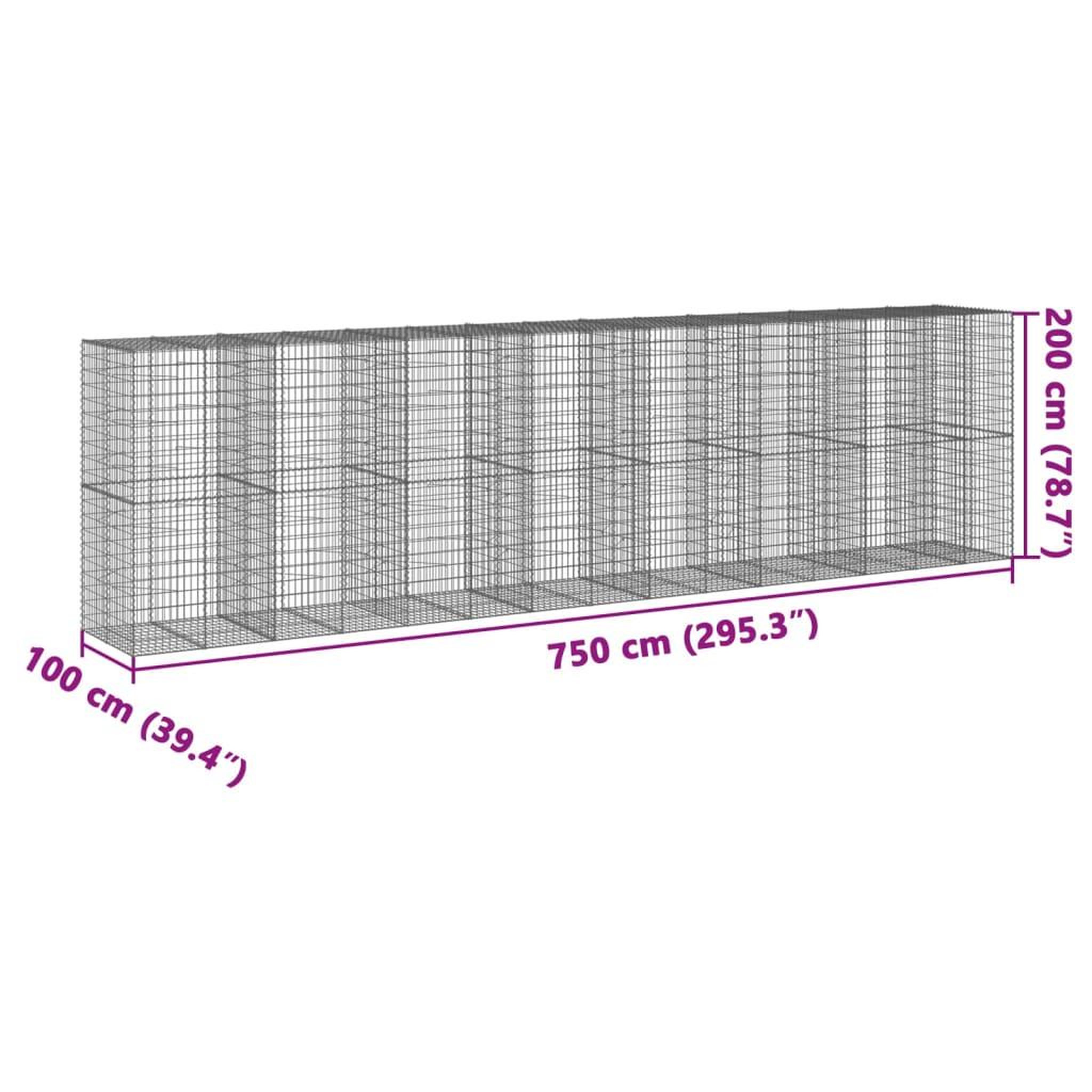 Voir la diapositive 6 : VIDAXL Panier gabion avec couvercle 750x100x200 cm fer galvanise