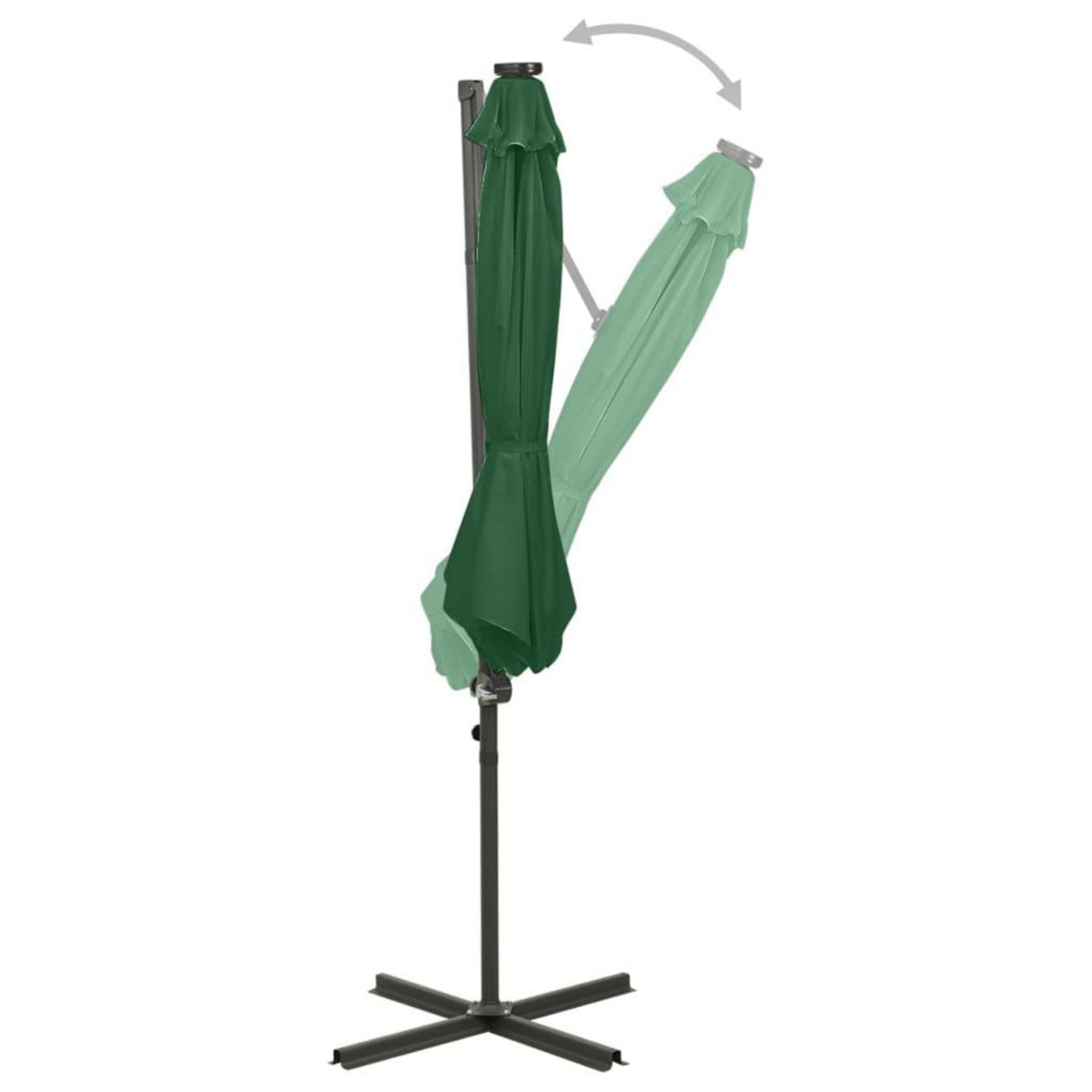 VIDAXL Parasol de jardin en porte-a-faux et mat et lumieres LED vert