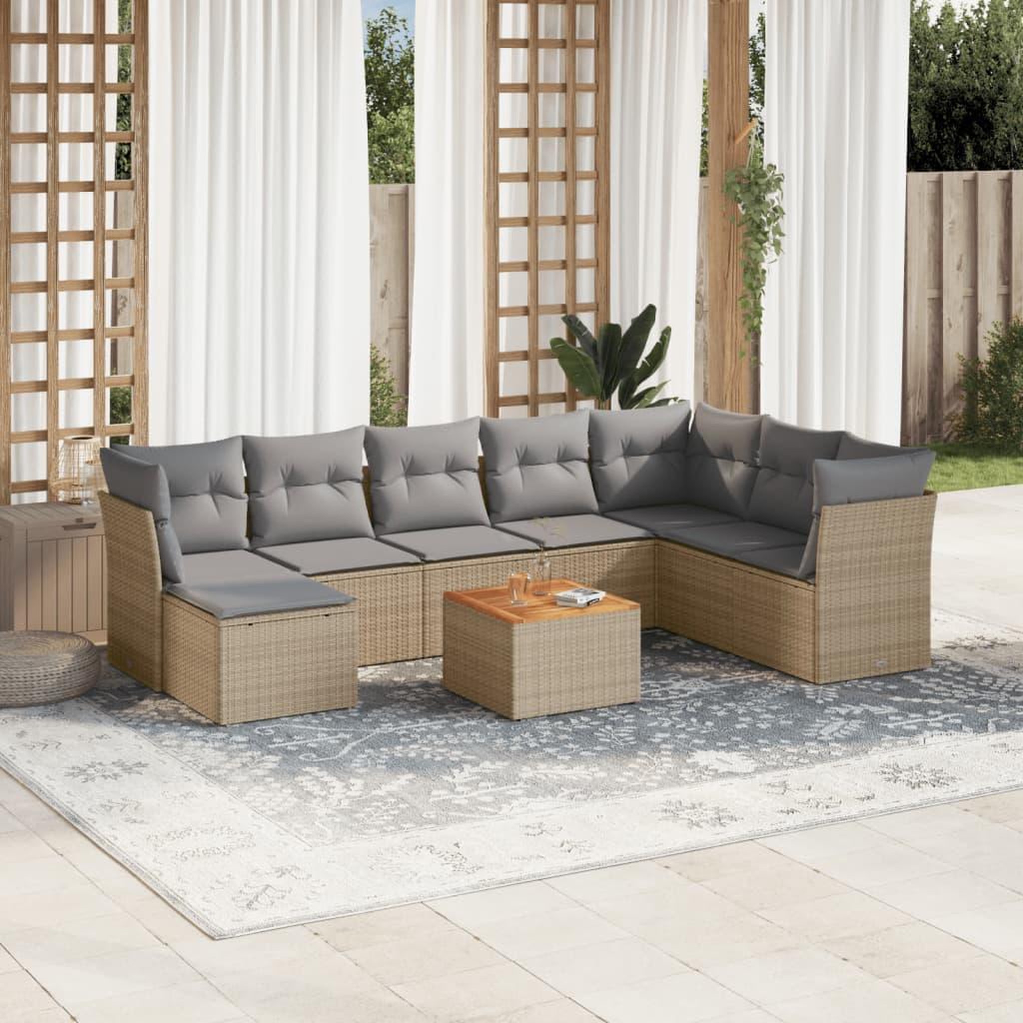 VIDAXL Salon de jardin avec coussins 9 pcs beige resine tressee