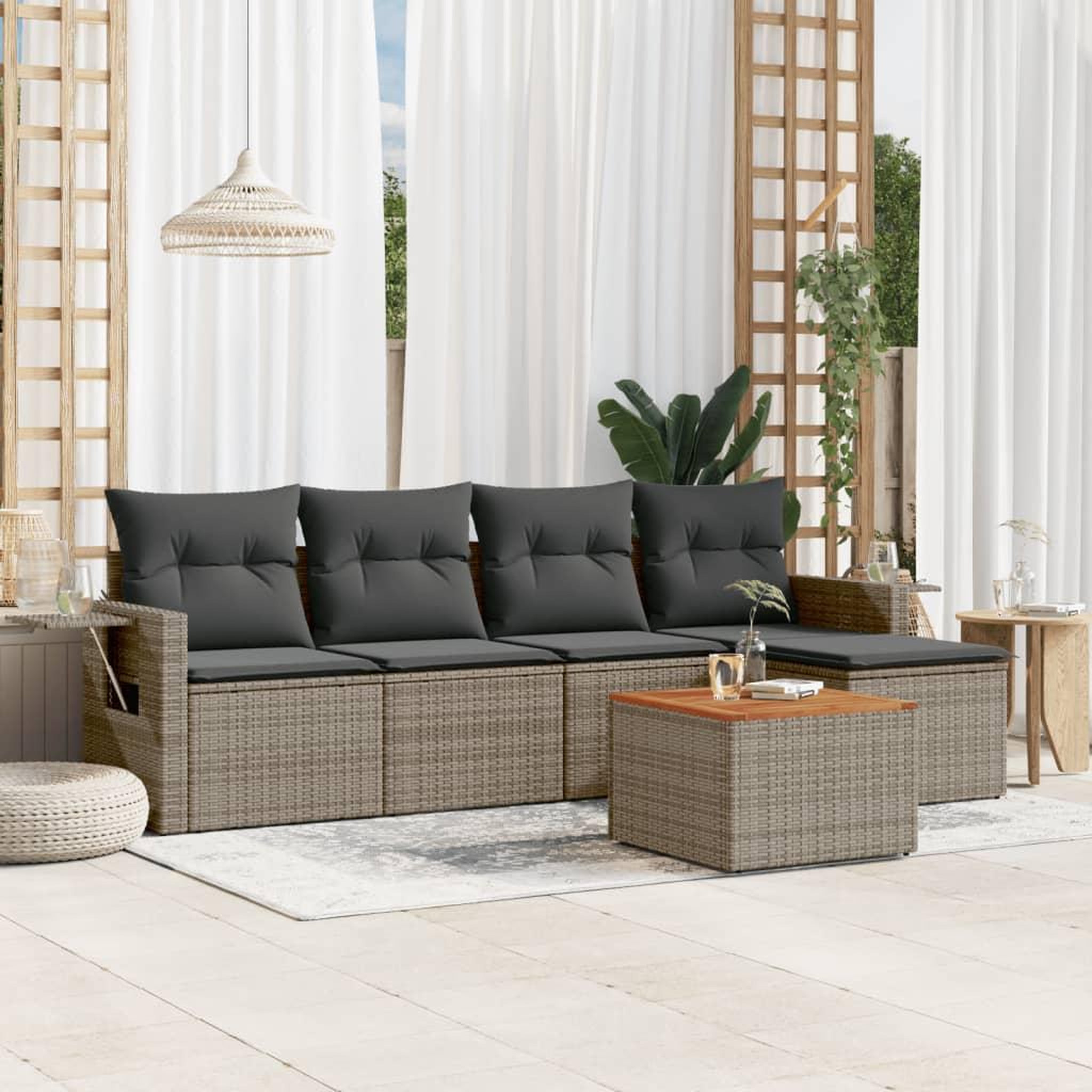 VIDAXL Salon de jardin 6 pcs avec coussins gris resine tressee