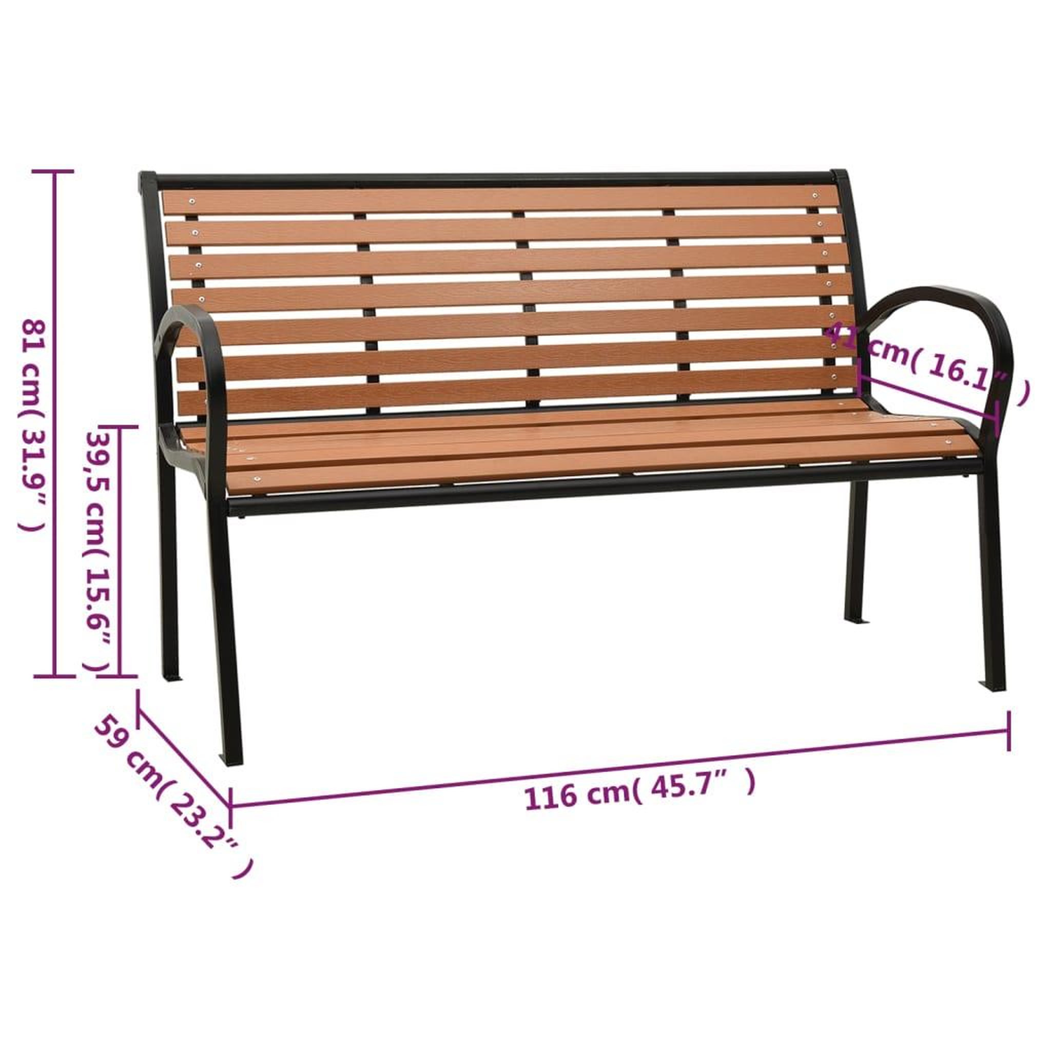 Voir la diapositive 6 : VIDAXL Banc de jardin Noir et marron 116 cm Acier et WPC