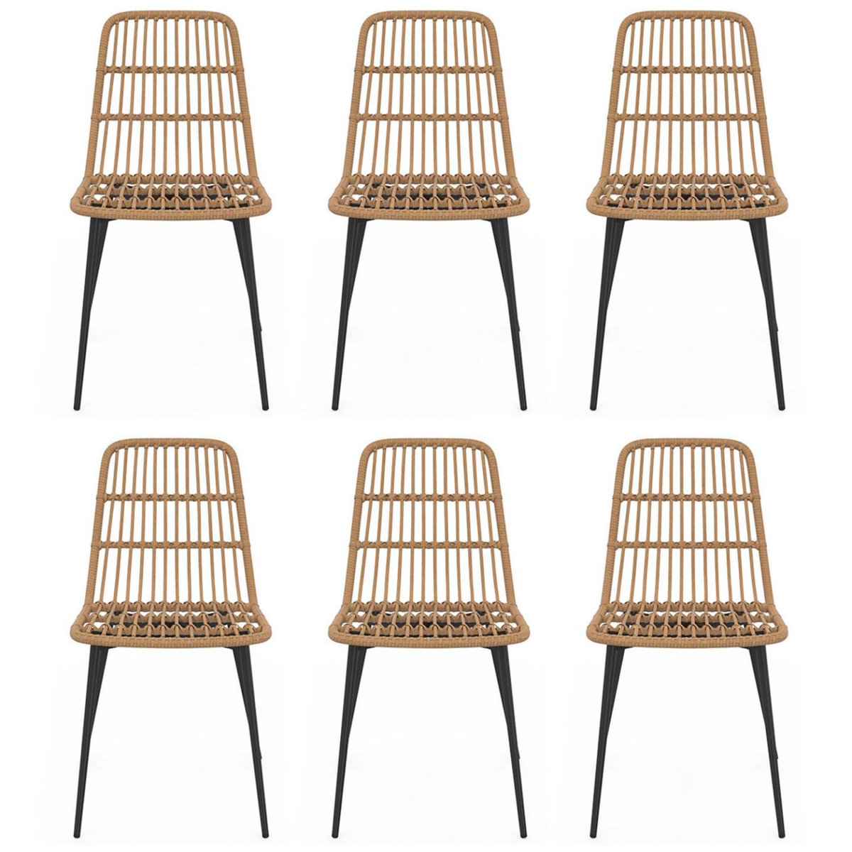 ID MARKET Salon de jardin SUMMER table 150 cm plateau verre trempé et 6 chaises rotin