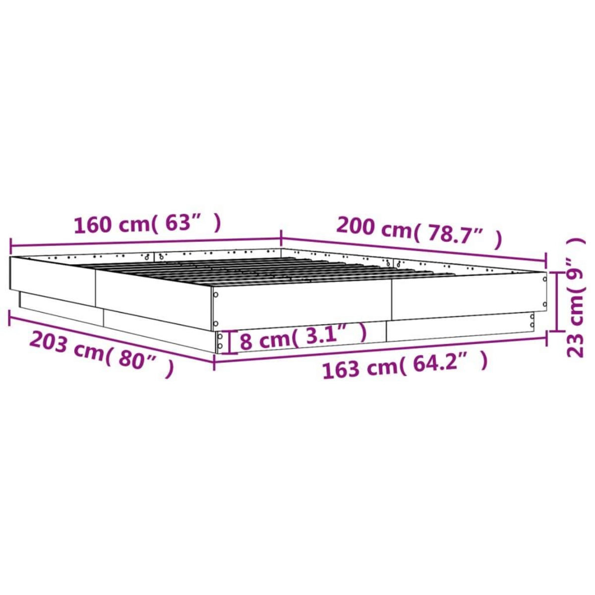 VIDAXL Cadre de lit avec LED sans matelas blanc 160x200 cm