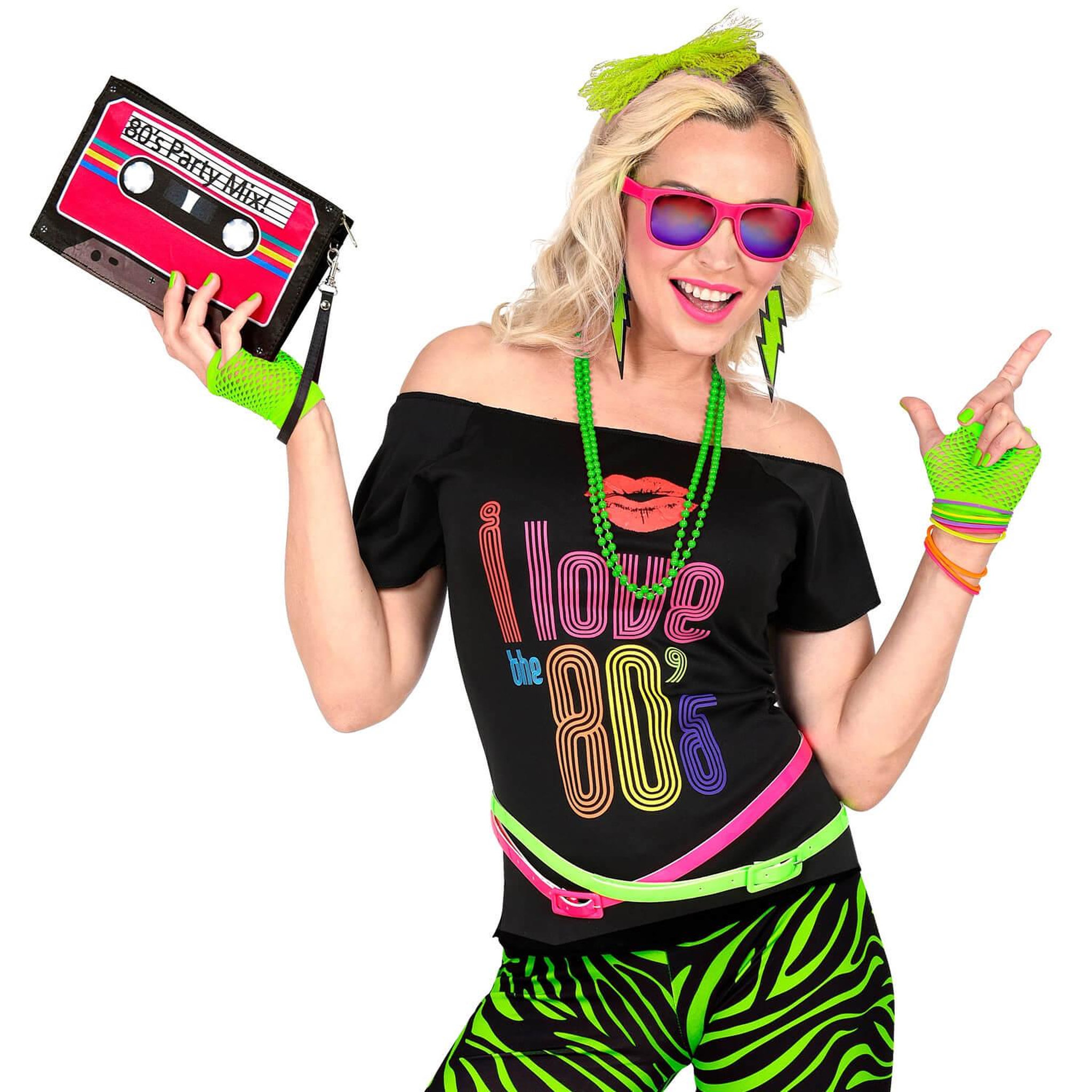 Voir la diapositive 3 : WIDMANN Set d'accessoires mode années 80 : Vert fluo