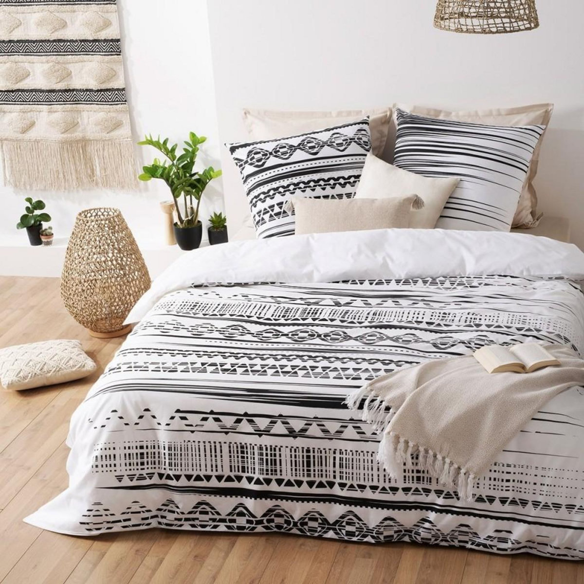 ATMOSPHERA Housse de couette 240x260 Ethnik NB + 2 taies 100% coton 57 fils