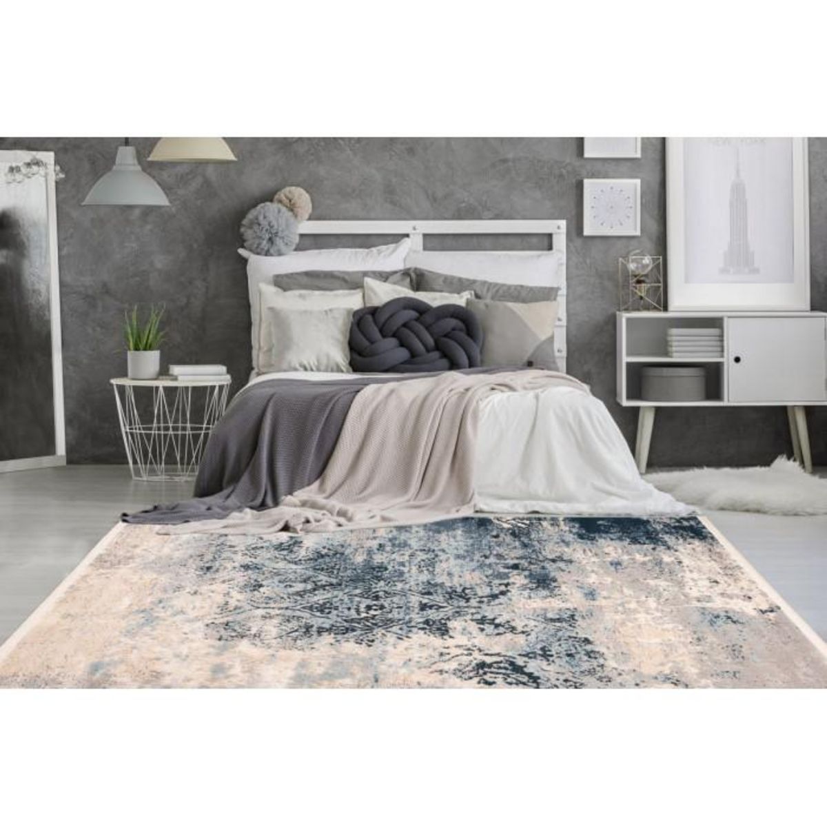 Paris Prix Tapis Imprimé Rétro  Palace  Bleu