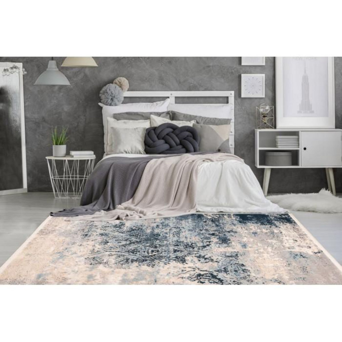 Paris Prix Tapis Imprimé Rétro  Palace  Bleu