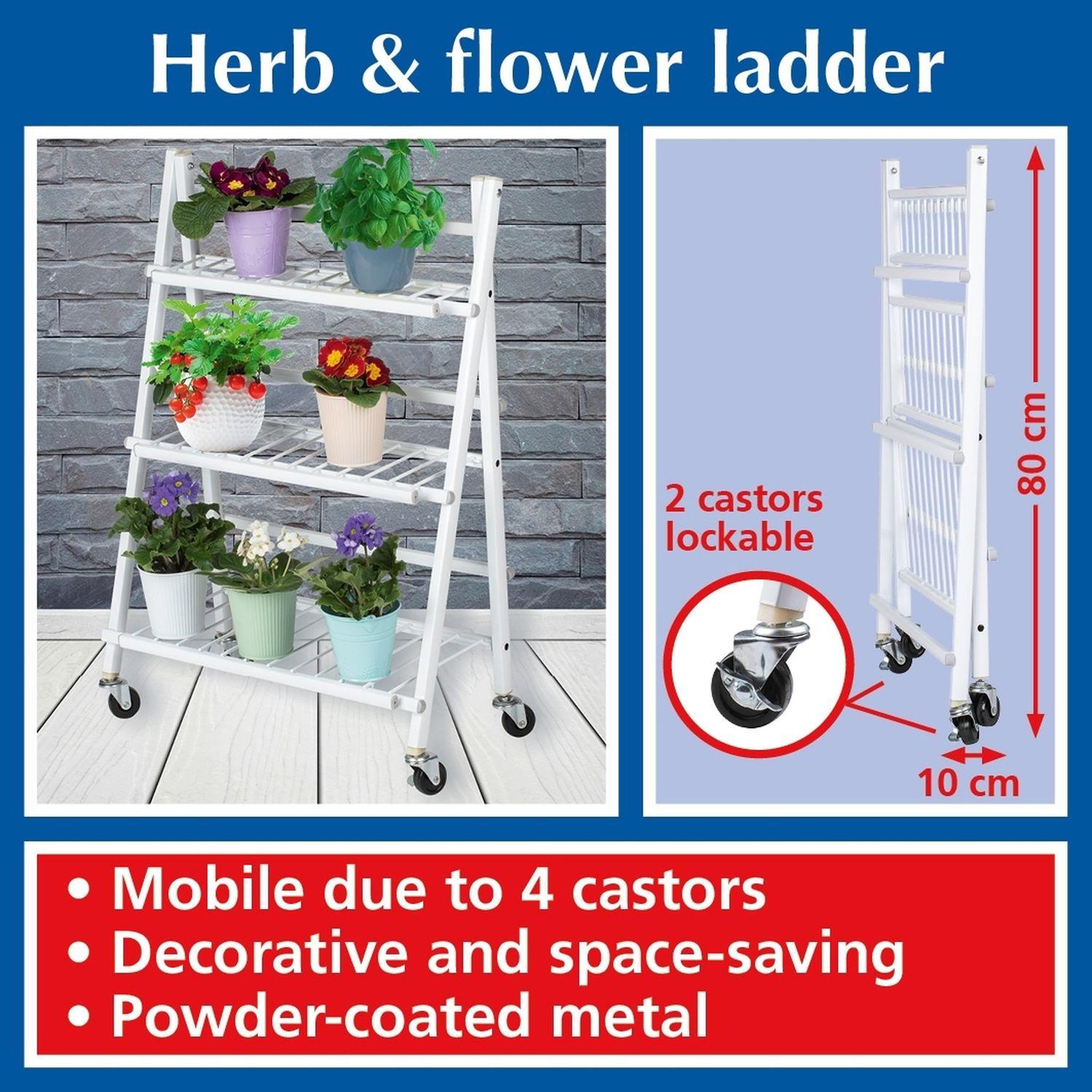 Voir la diapositive 4 : Wenko Escalier pliables pour fleurs et plantes avec 4 roues - en métal - blanc