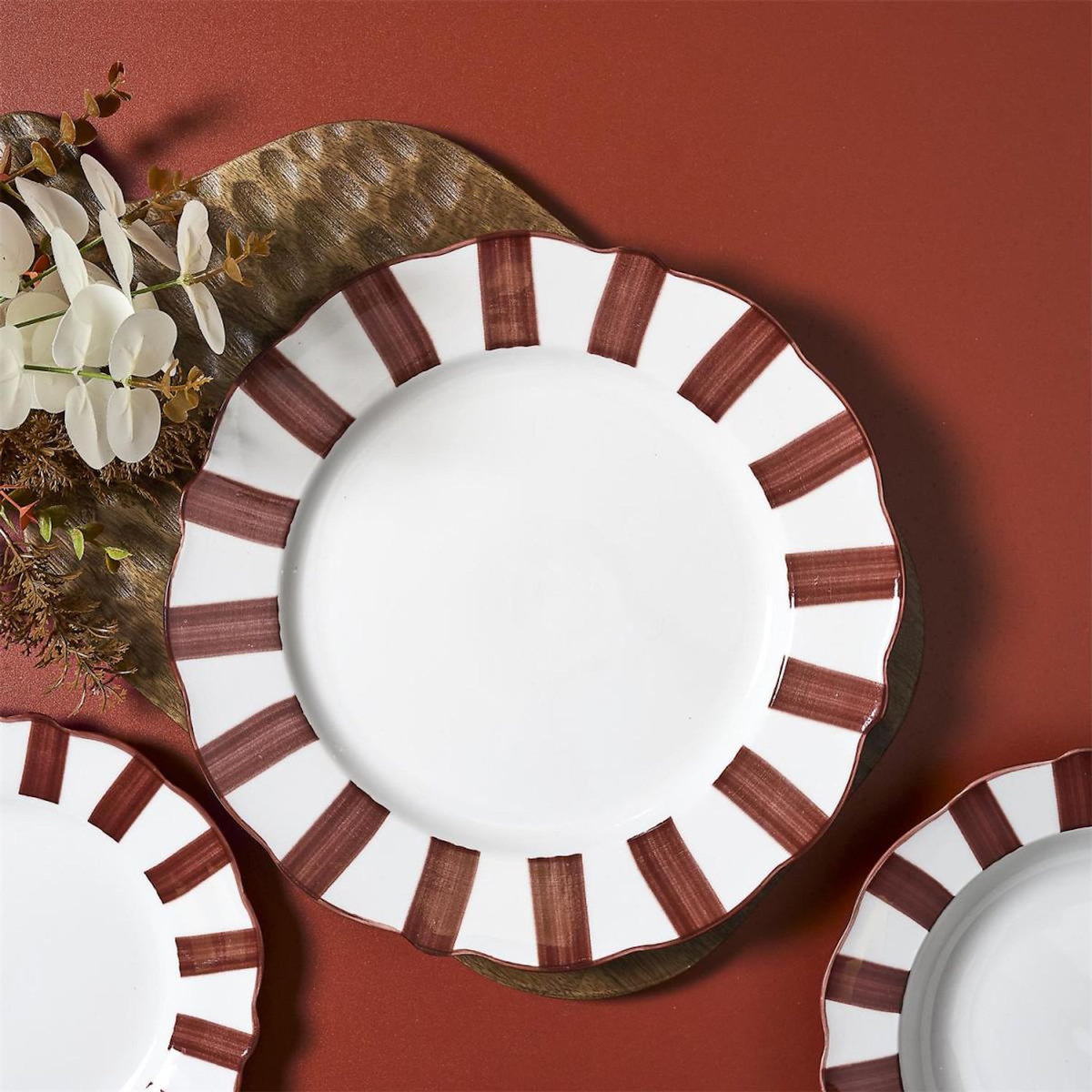 Paris Prix Lot de 6 Assiettes Plates  Cleo  27cm Bordeaux & Blanc