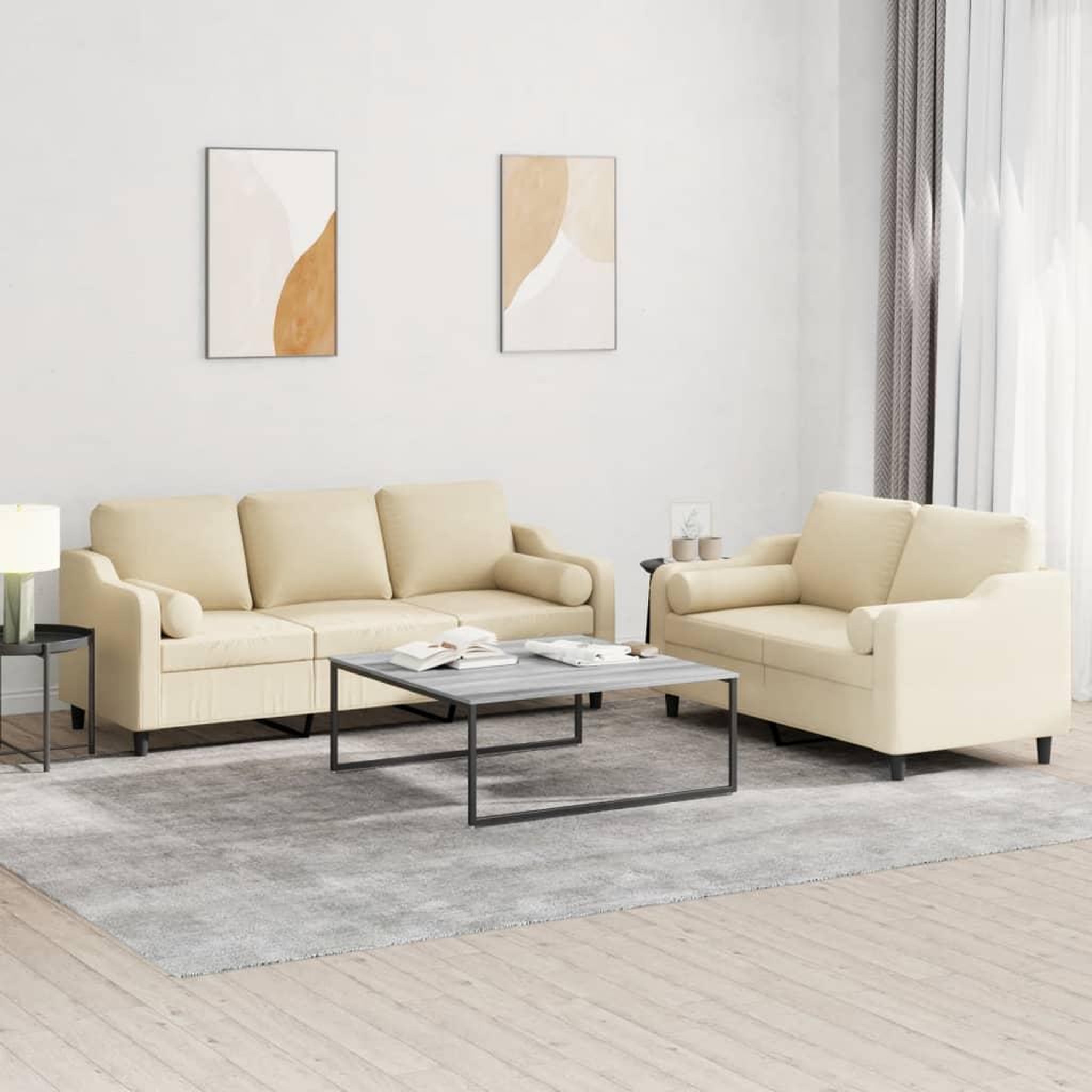 VIDAXL Ensemble de canapes 2 pcs avec coussins creme tissu