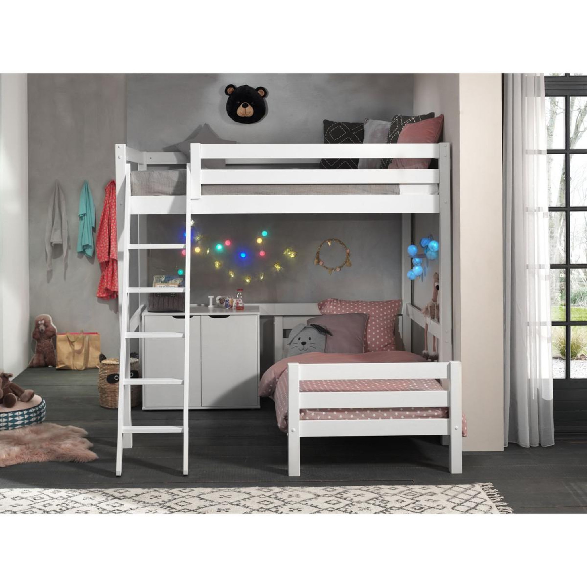 Voir la diapositive 6 : Paris Prix Pack - lit mezzanine enfant, lit simple & commode  pino  140x200cm blanc