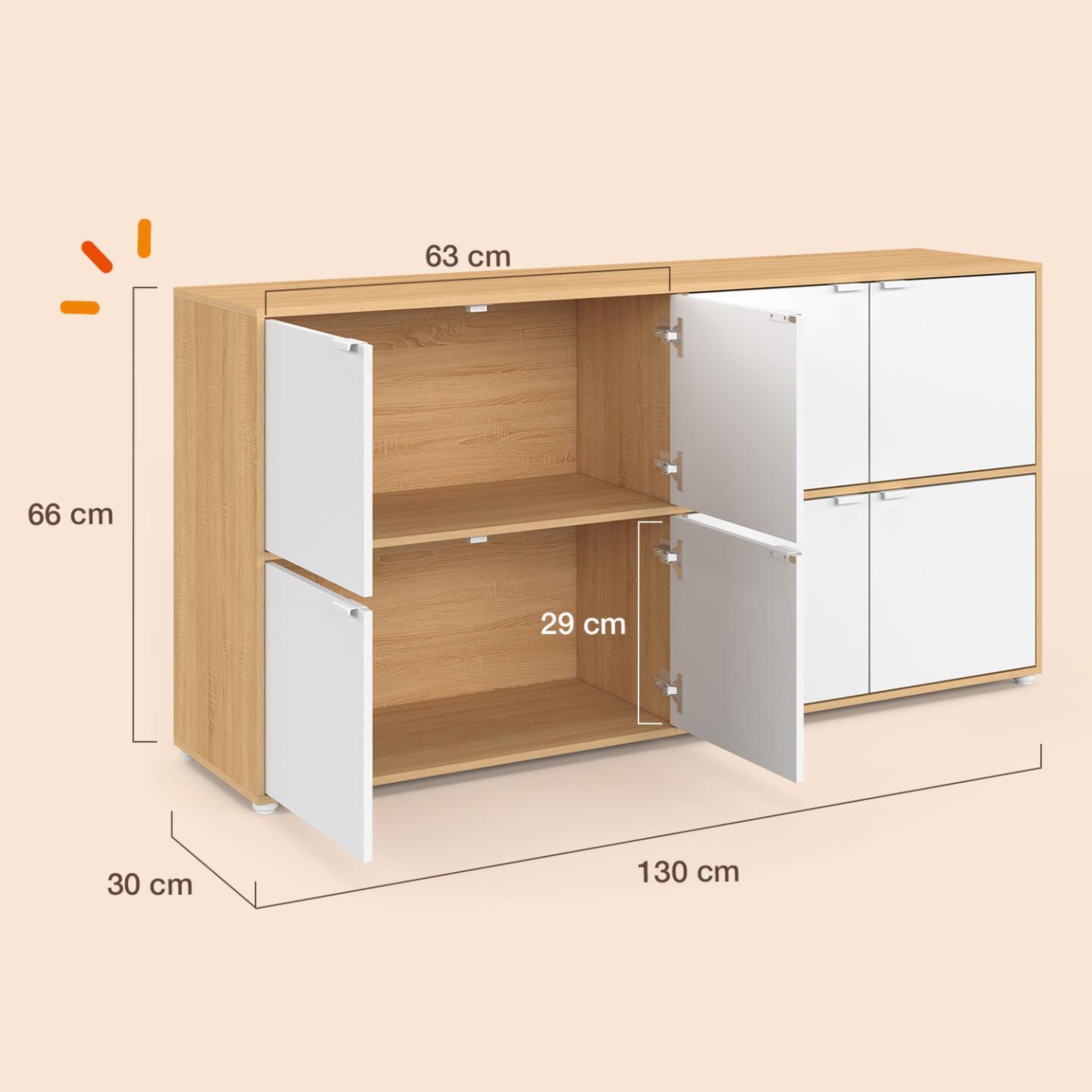 Voir la diapositive 4 : ID MARKET Buffet casier 130 cm cassie 8 portes blanc et bois