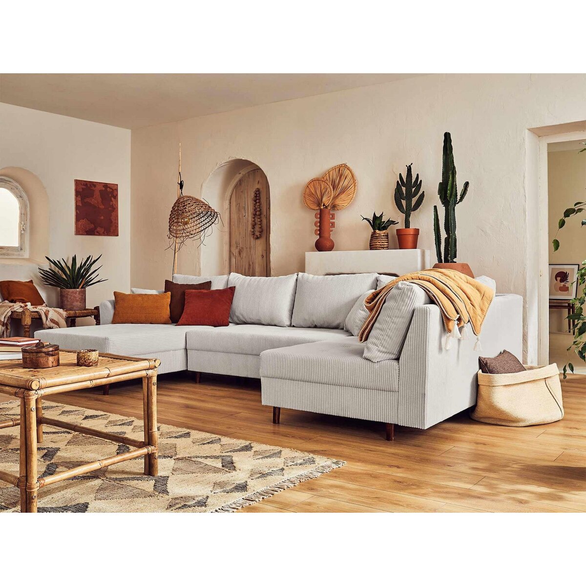 LISA DESIGN Rune - canapé panoramique d'angle droit - 7 places - en velours côtelé