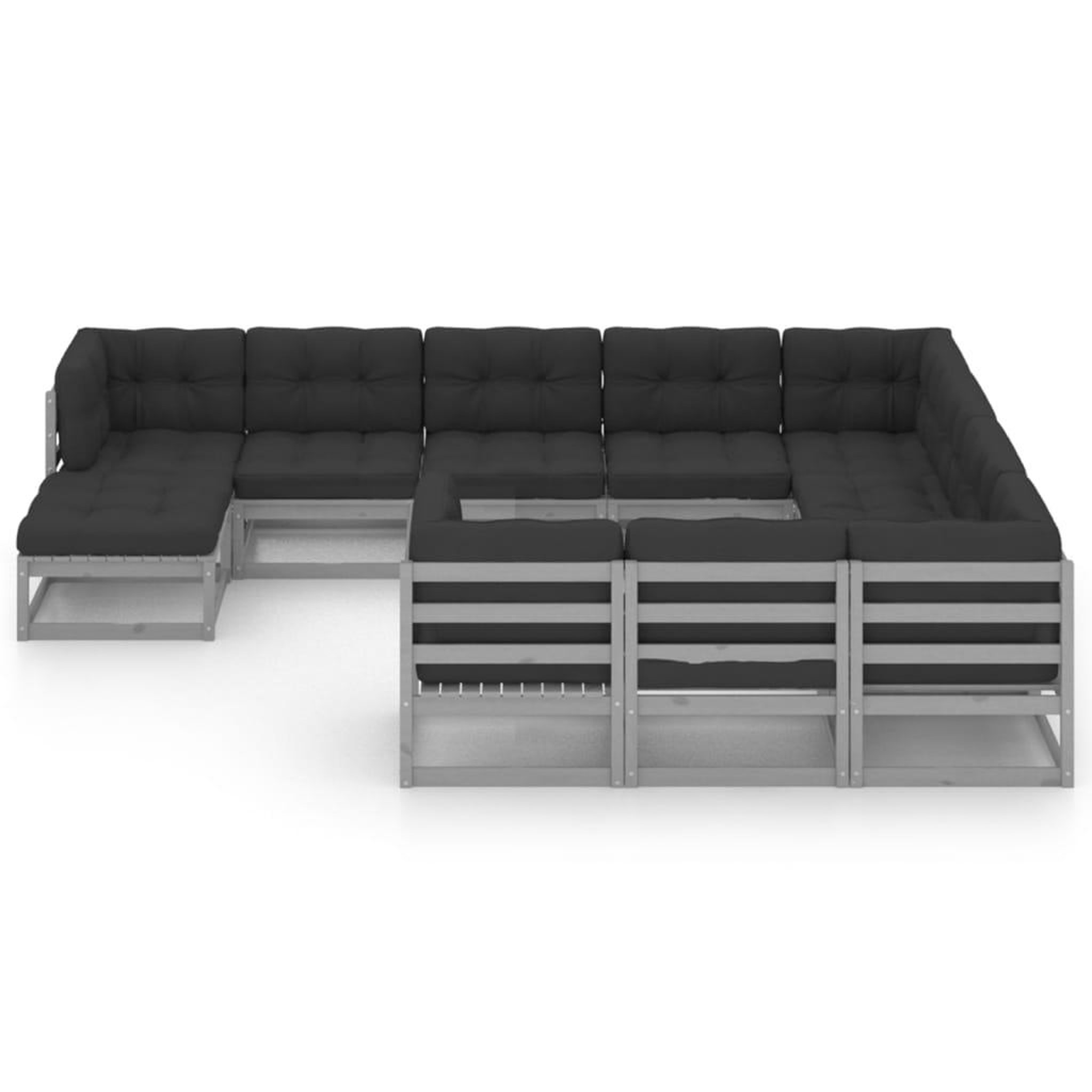 Voir la diapositive 2 : VIDAXL Salon de jardin 11 pcs avec coussins Gris Bois de pin massif