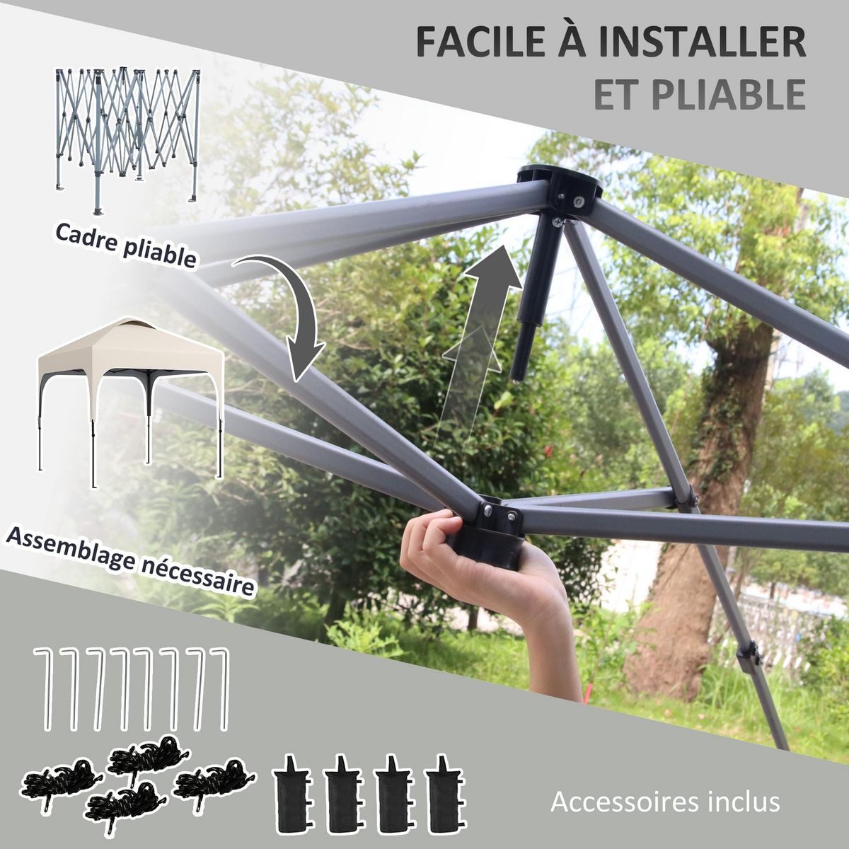 OUTSUNNY Tonnelle barnum automatique pop-up dim. 2,53L x 2,53l x 2,68H m hauteur réglable nombreux accessoires inclus acier oxford beige