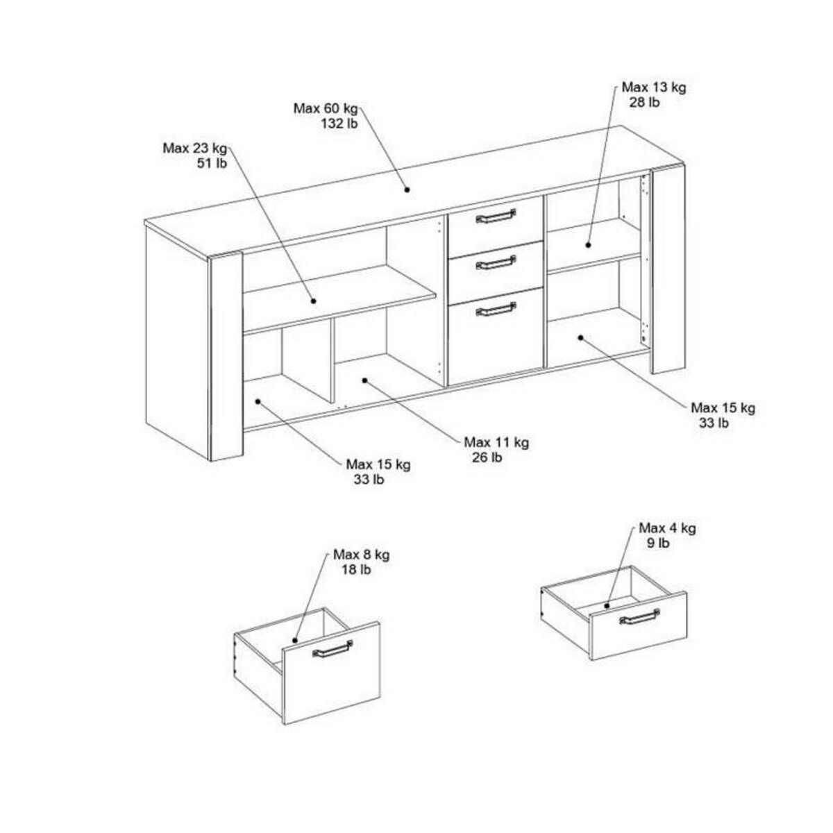 PARISOT Ensemble enfilade + table LOFT - Mélaminé décor chene artisan et gris - Table rectangulaire 8 personnes-Enfilade 3 portes - P