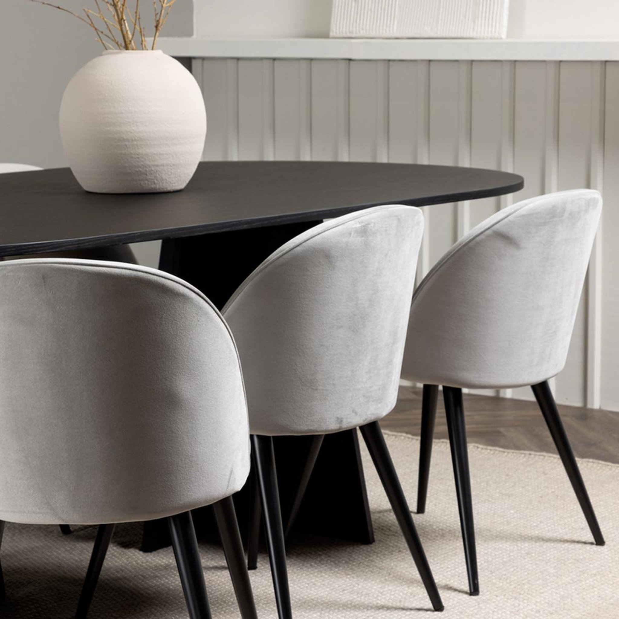 Voir la diapositive 4 : Paris Prix Ensemble table à manger & 6 chaises  bootcut & velvet  230cm noir & gris