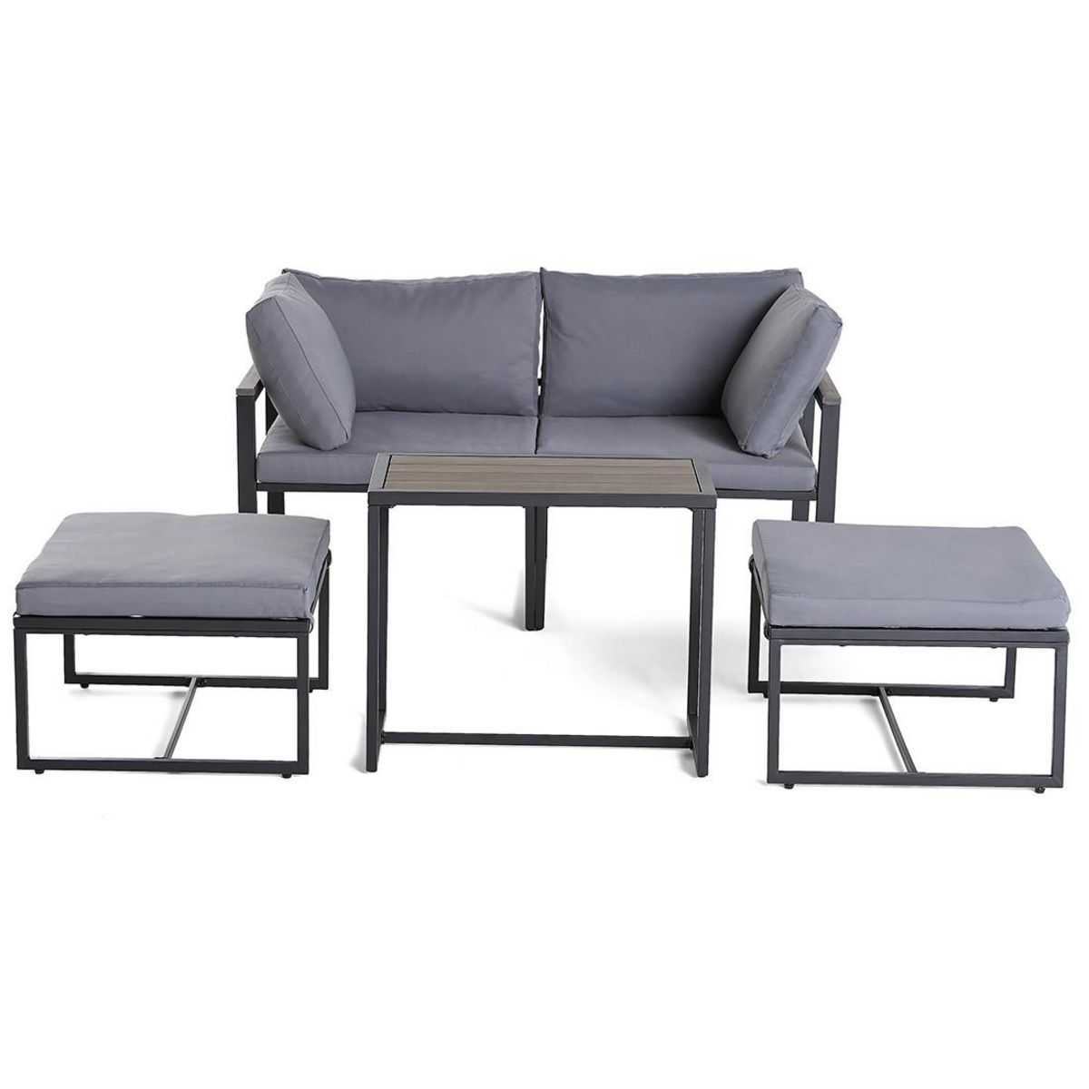 BEST MOBILIER Beyla – salon de jardin modulable en acier noir - 4 places - coussins gris