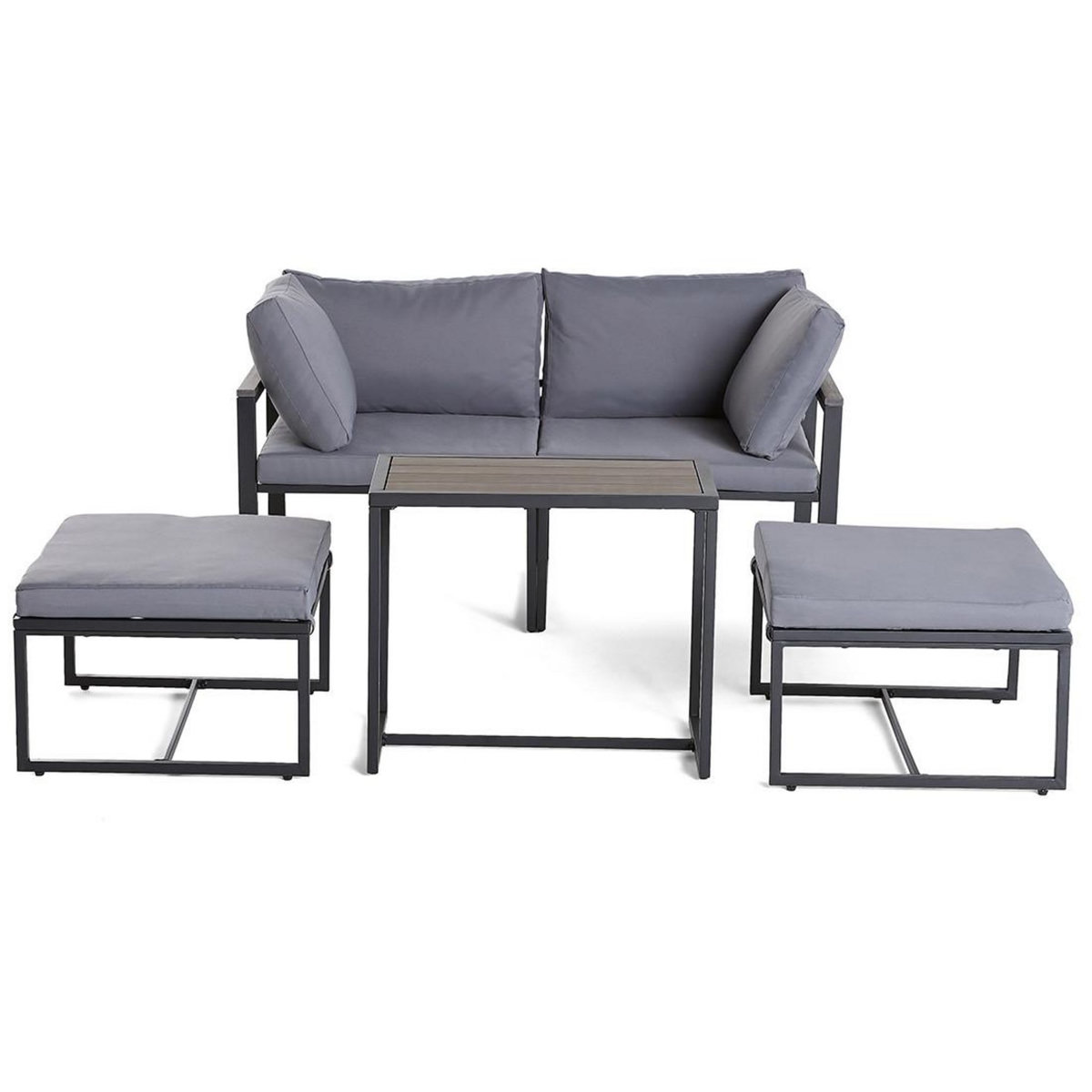 BEST MOBILIER Beyla – salon de jardin modulable en acier noir - 4 places - coussins gris