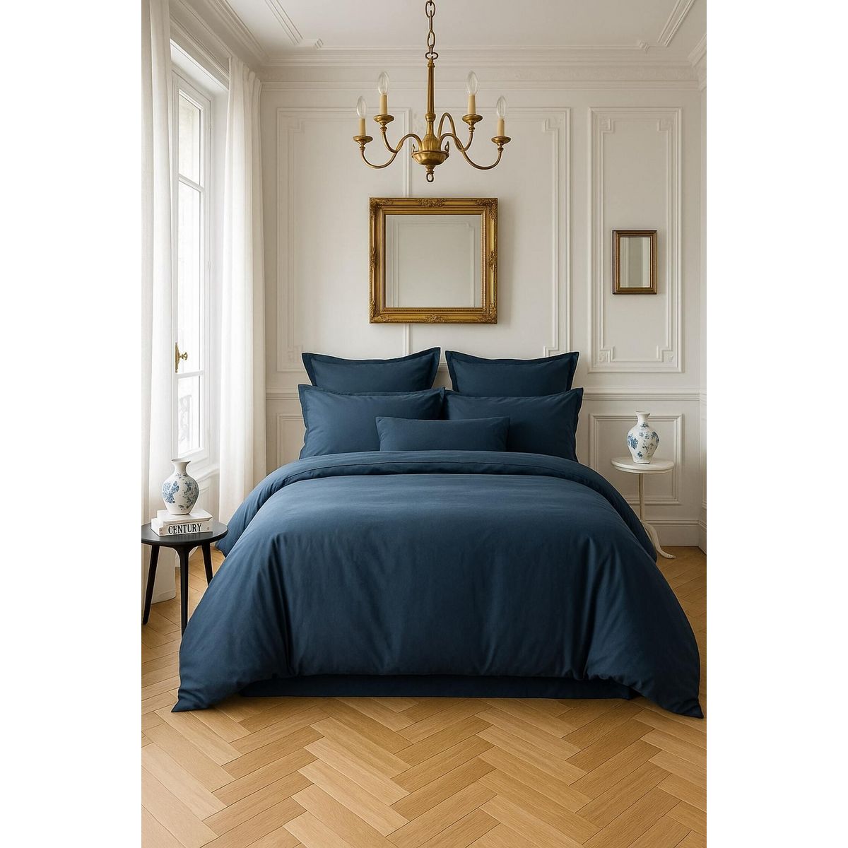 BATON ROUGE Housse de couette 1pcs 100% satin de coton 105 fils bleu marine
