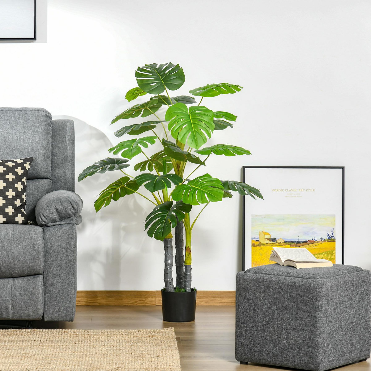 HOMCOM HOMCOM Arbre artificiel plante artificielle monstera H.1,2 m tronc branches lichen feuilles de tortue grand réalisme pot inclus