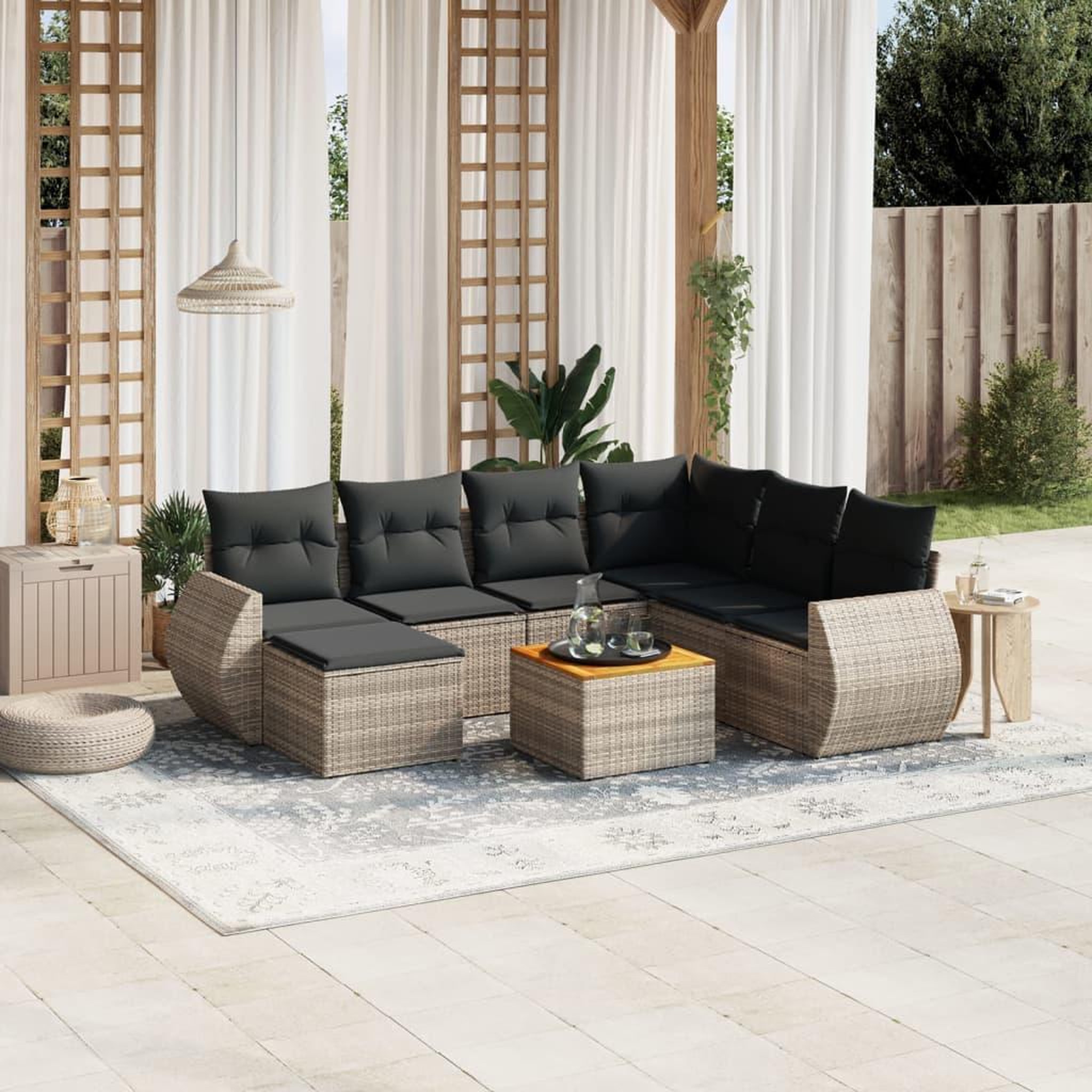 VIDAXL Salon de jardin 8 pcs avec coussins gris resine tressee
