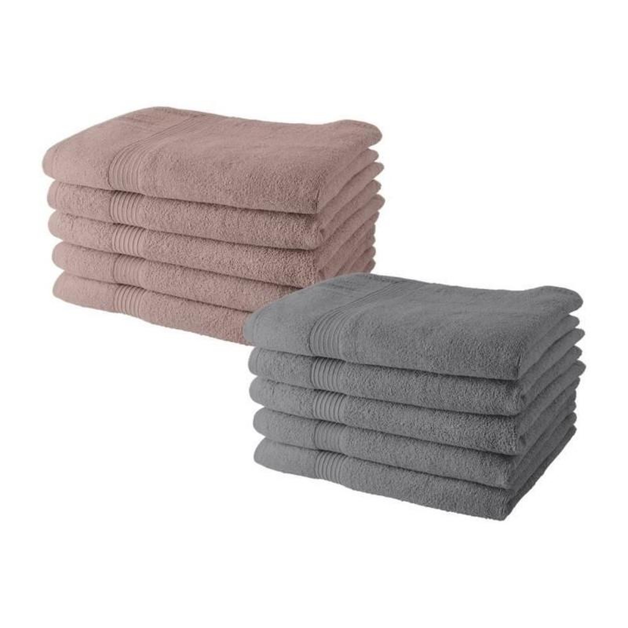 Today Lot de 10 serviettes de Toilette TODAY 50x90 cm 100% Coton - 5 roses des sables + 5 acier