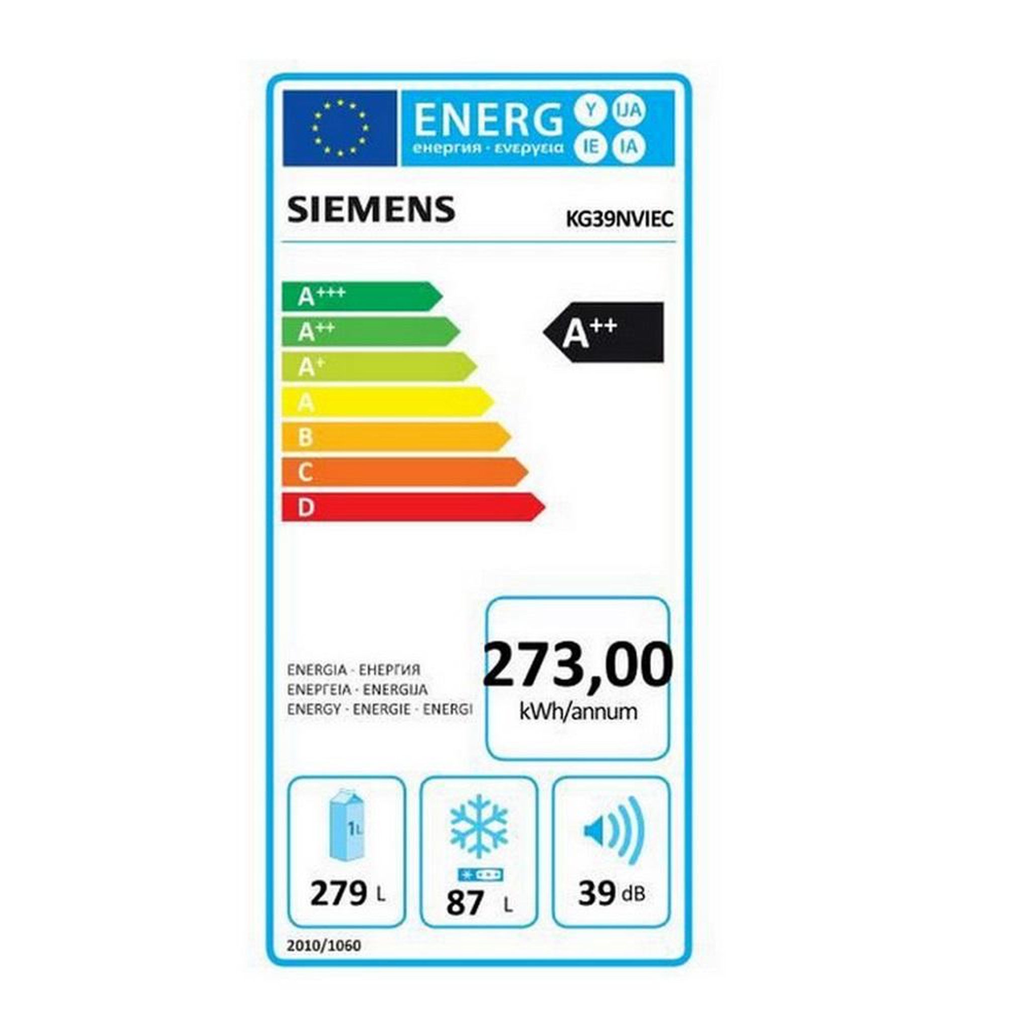 Voir la diapositive 2 : Siemens Réfrigérateur combiné 60cm 366l a++ nofrost inox - kg39nviec