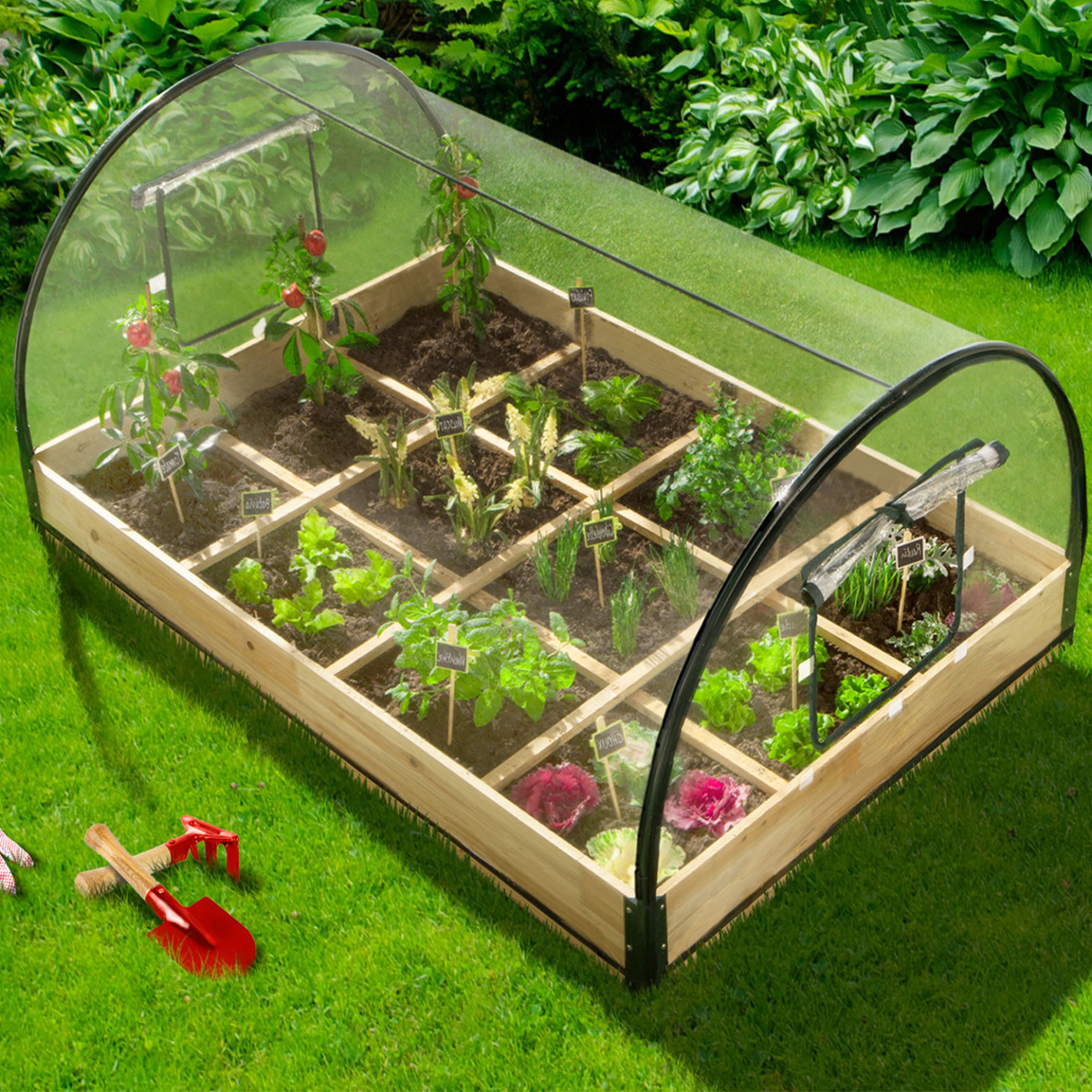 Voir la diapositive 3 : ID MARKET Carré potager 12 compartiments + housse serre châssis