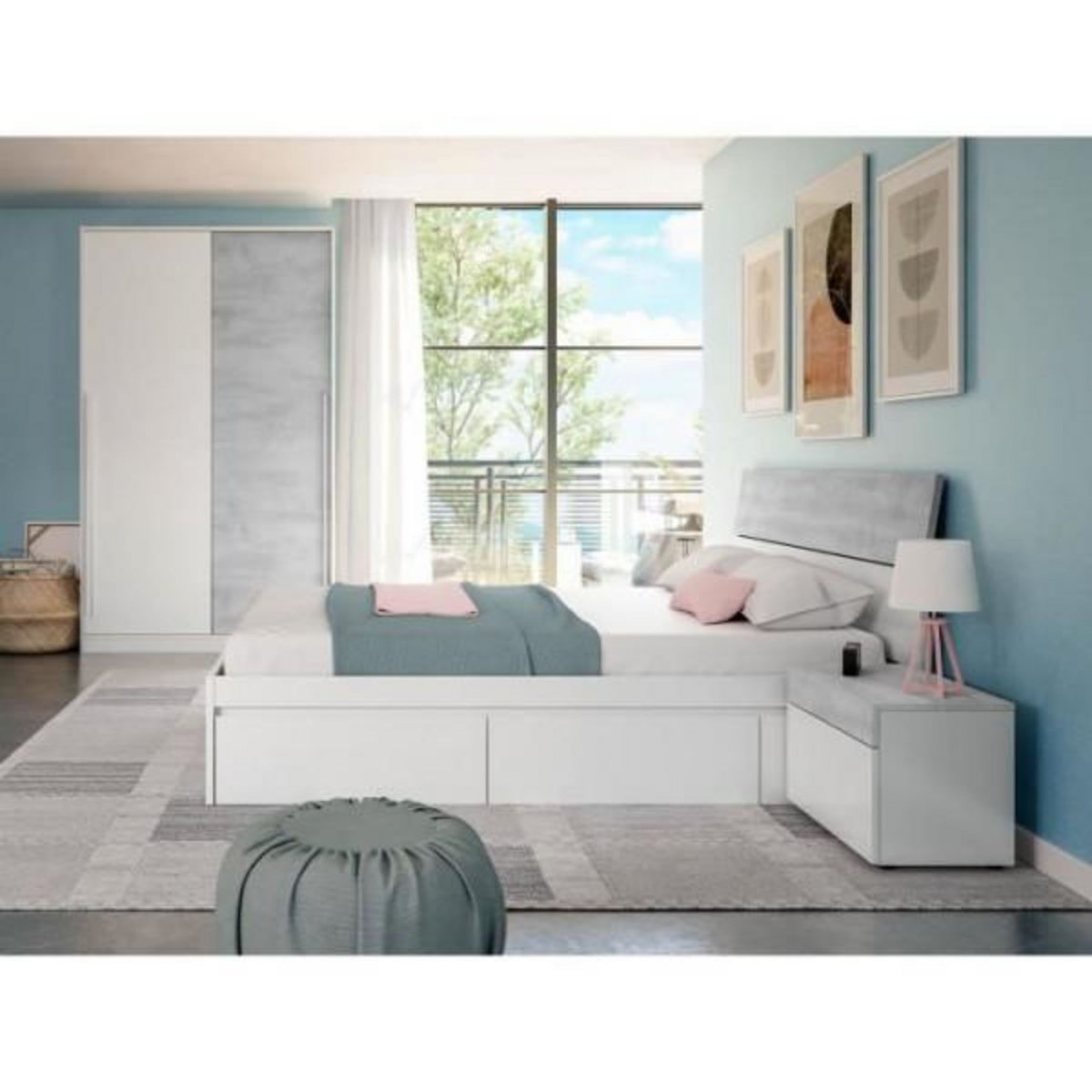 MARKET24 Armoire TOP - Décor blanc artik et blanc vehlo - 2 Portes coulissantes - L200 x H120 x P50 cm