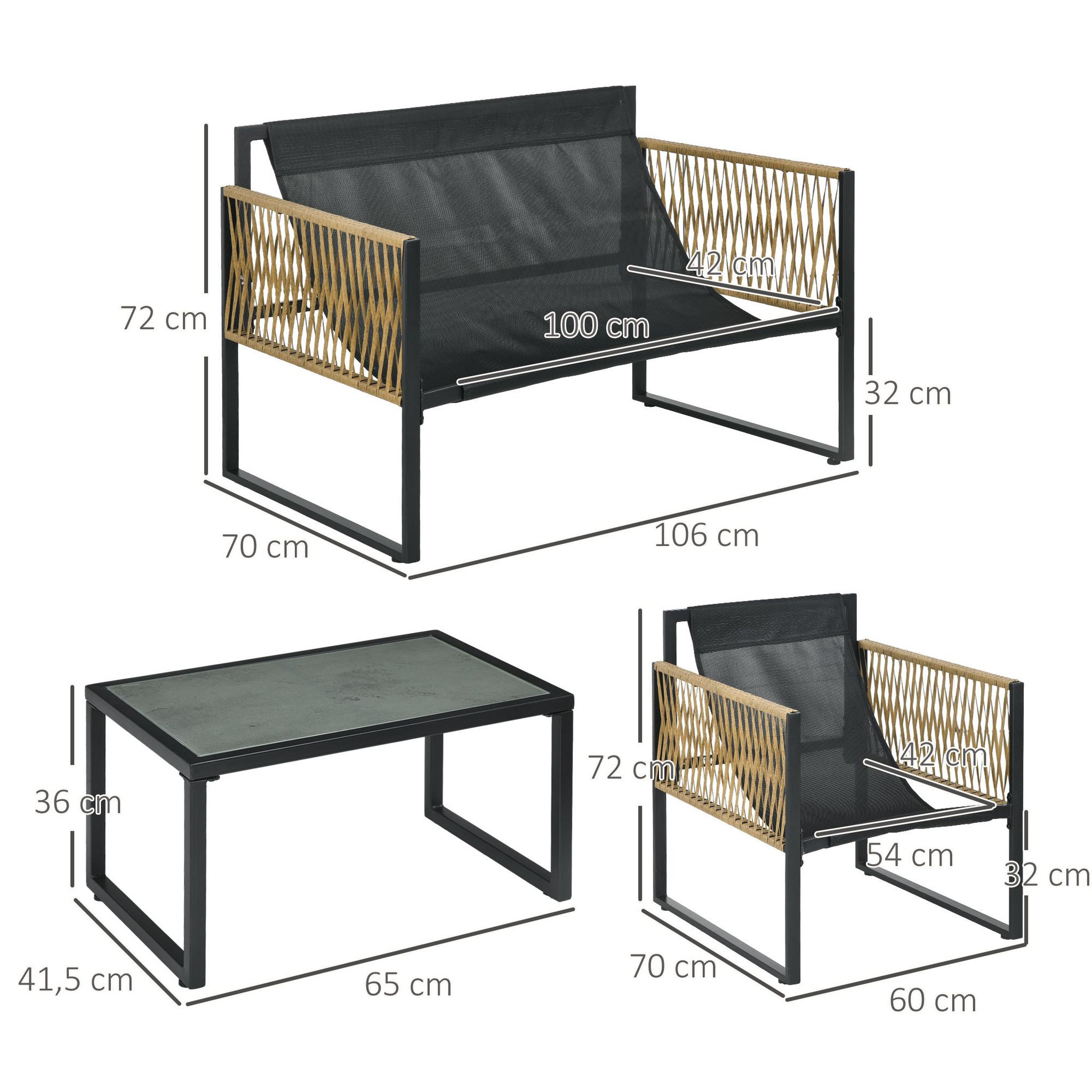 Voir la diapositive 3 : OUTSUNNY Ensemble salon de jardin  4 places 4 pièces 3 coussins acier résine gris